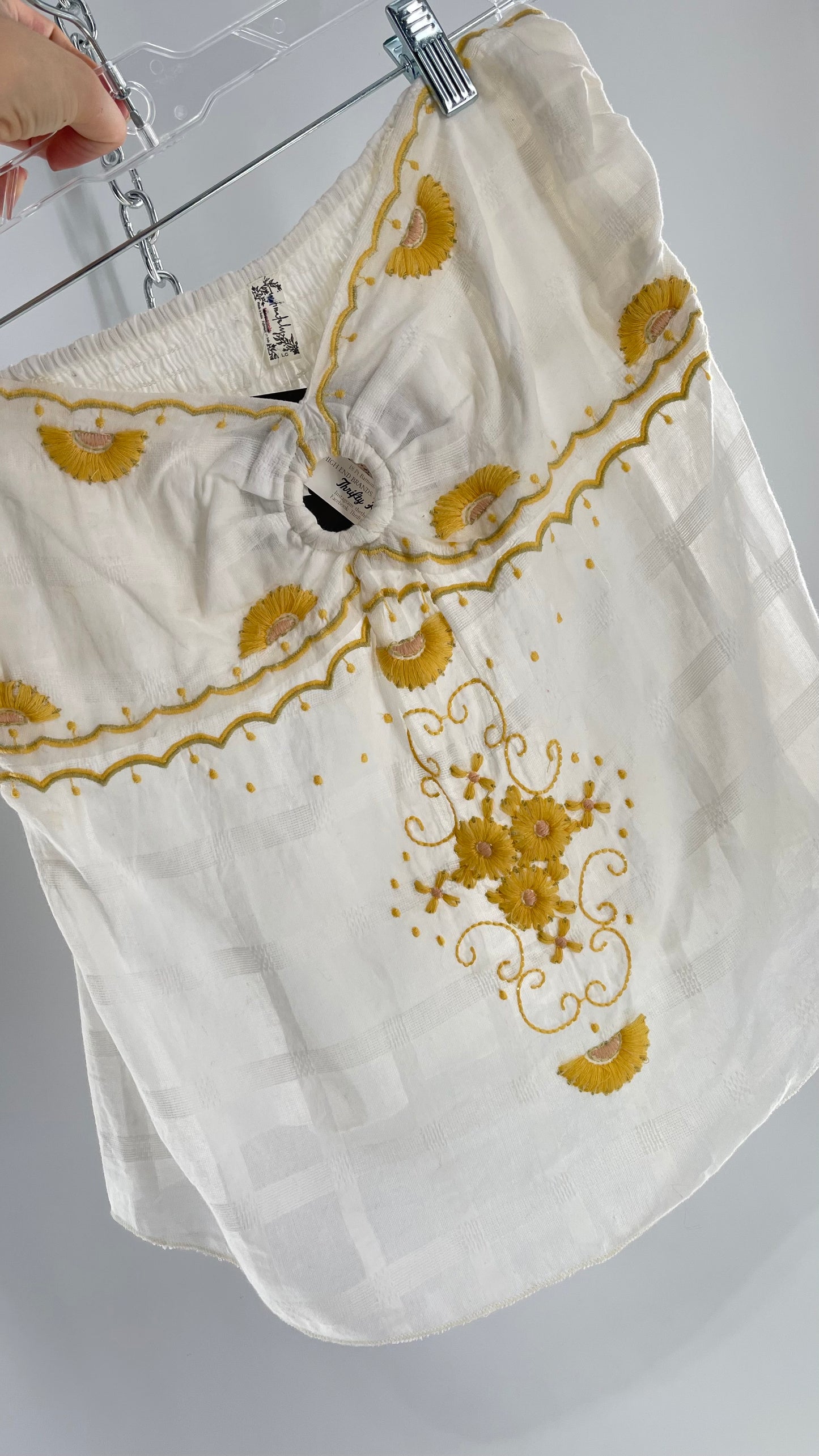 Intimately Free People White Cotton Tube Tank with Yellow Embroidered Detailing (L)