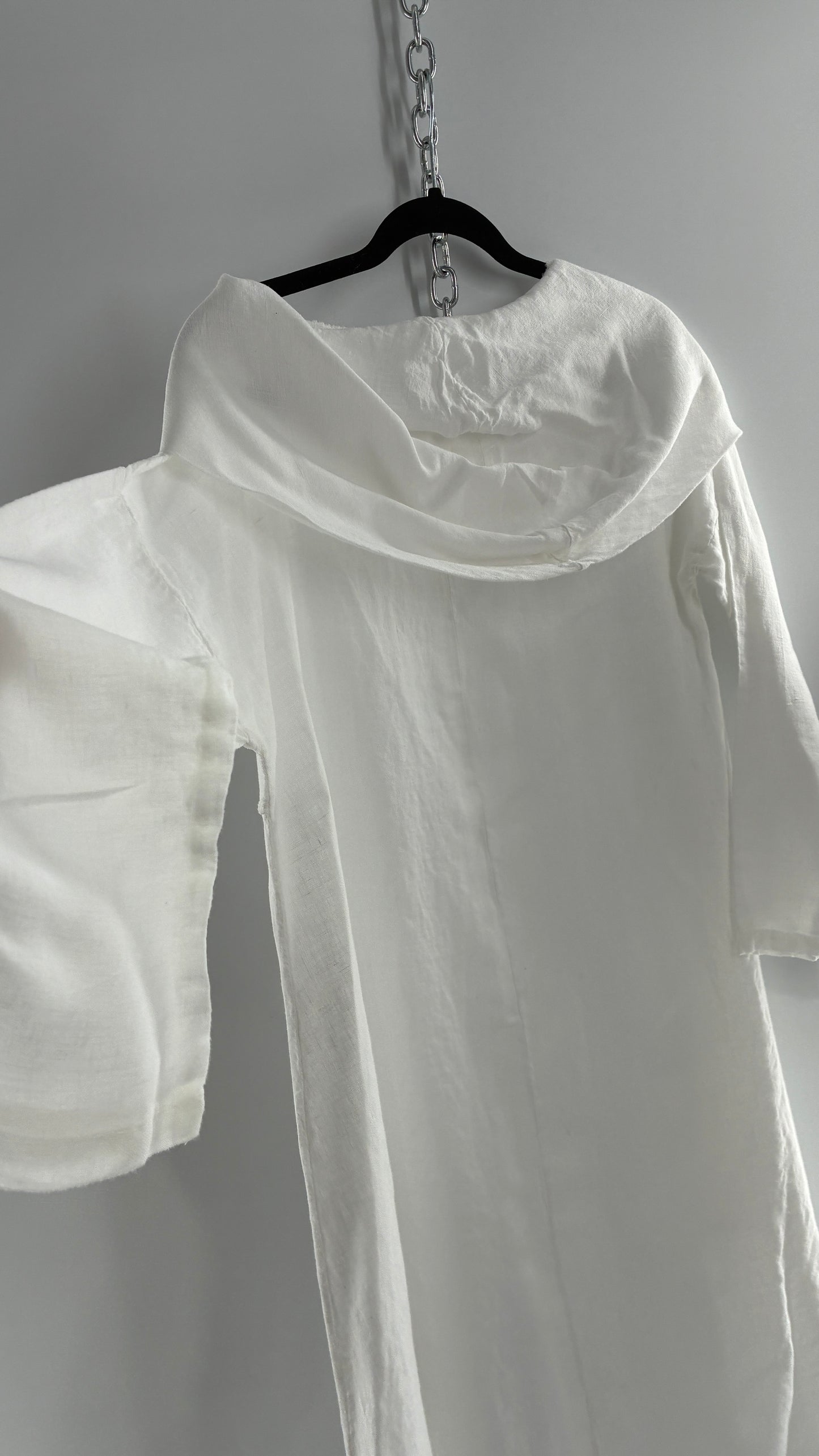 Vintage White 100% Linen Made in Italy Blouse Dress (Large)