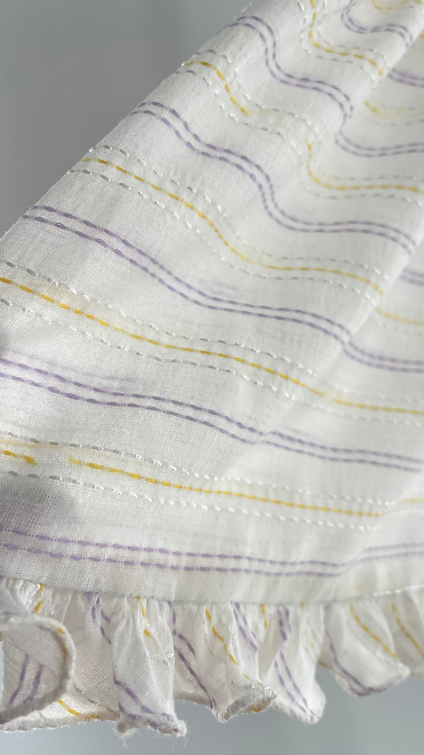 Vintage Sheer Babydoll Short with Embroidered Needle Point Stripes and Ruffled Hem (S)”