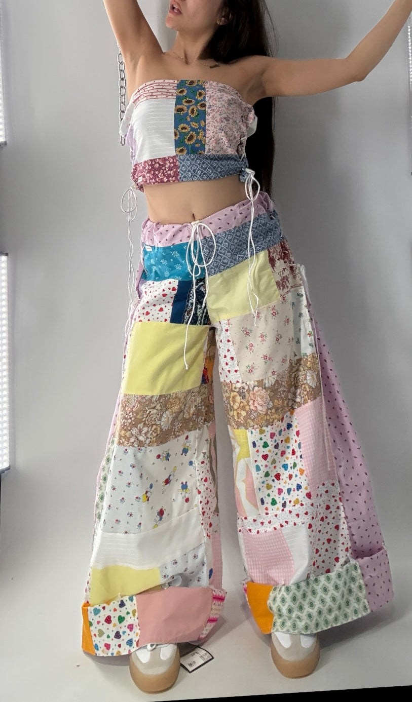 Vintage Handmade Patchwork Picnic Princess 2 Piece Set (XS-XL One Size)