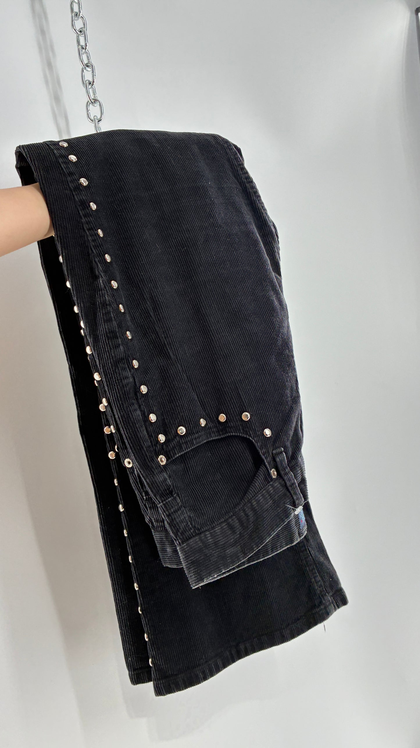 Vintage THE BLUES Grey Corduroy Side Studded Kick Flares (8)
