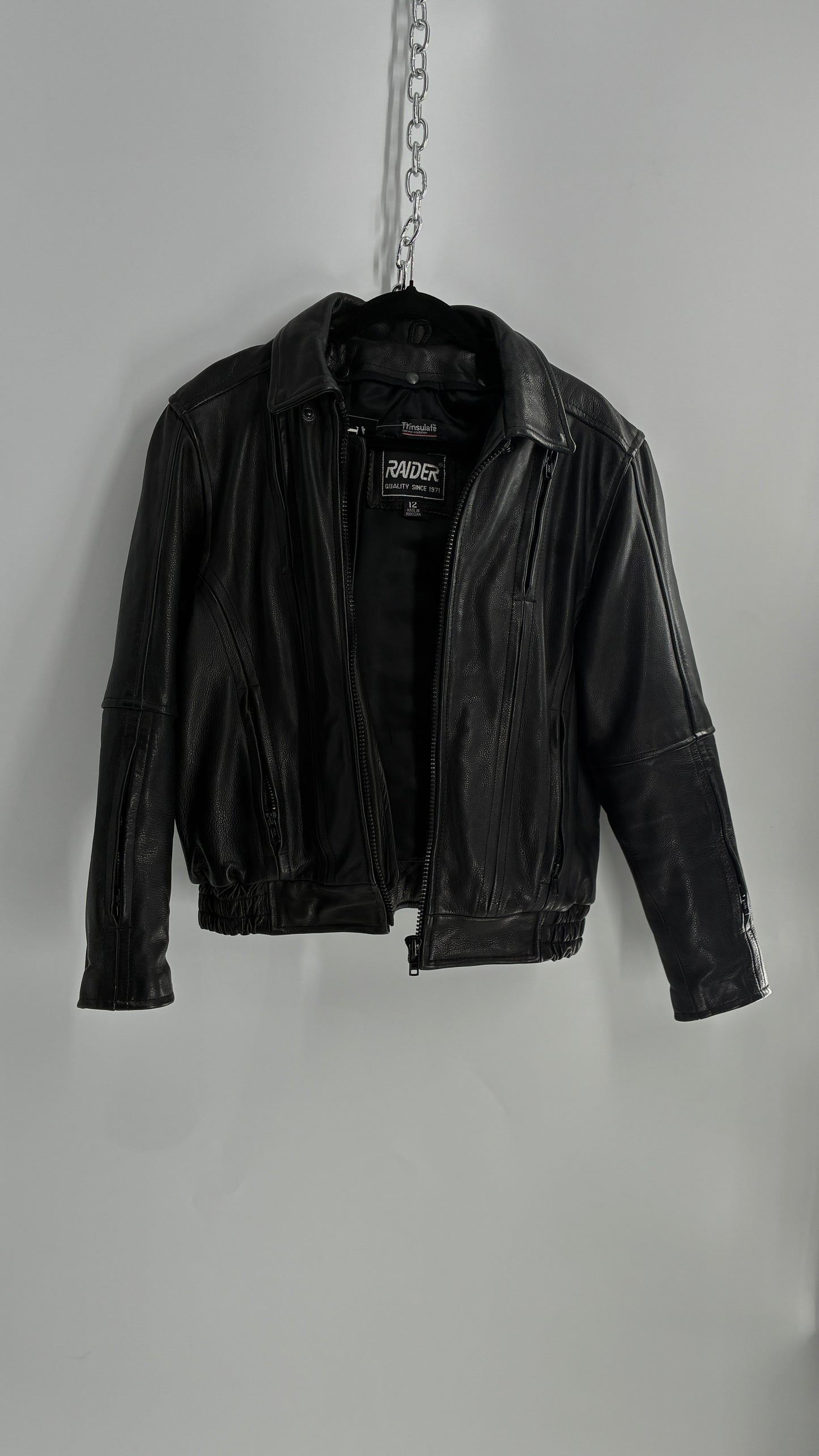 Thinsulate RAIDER Black Leather Motorcycle Bomber Jacket (12)