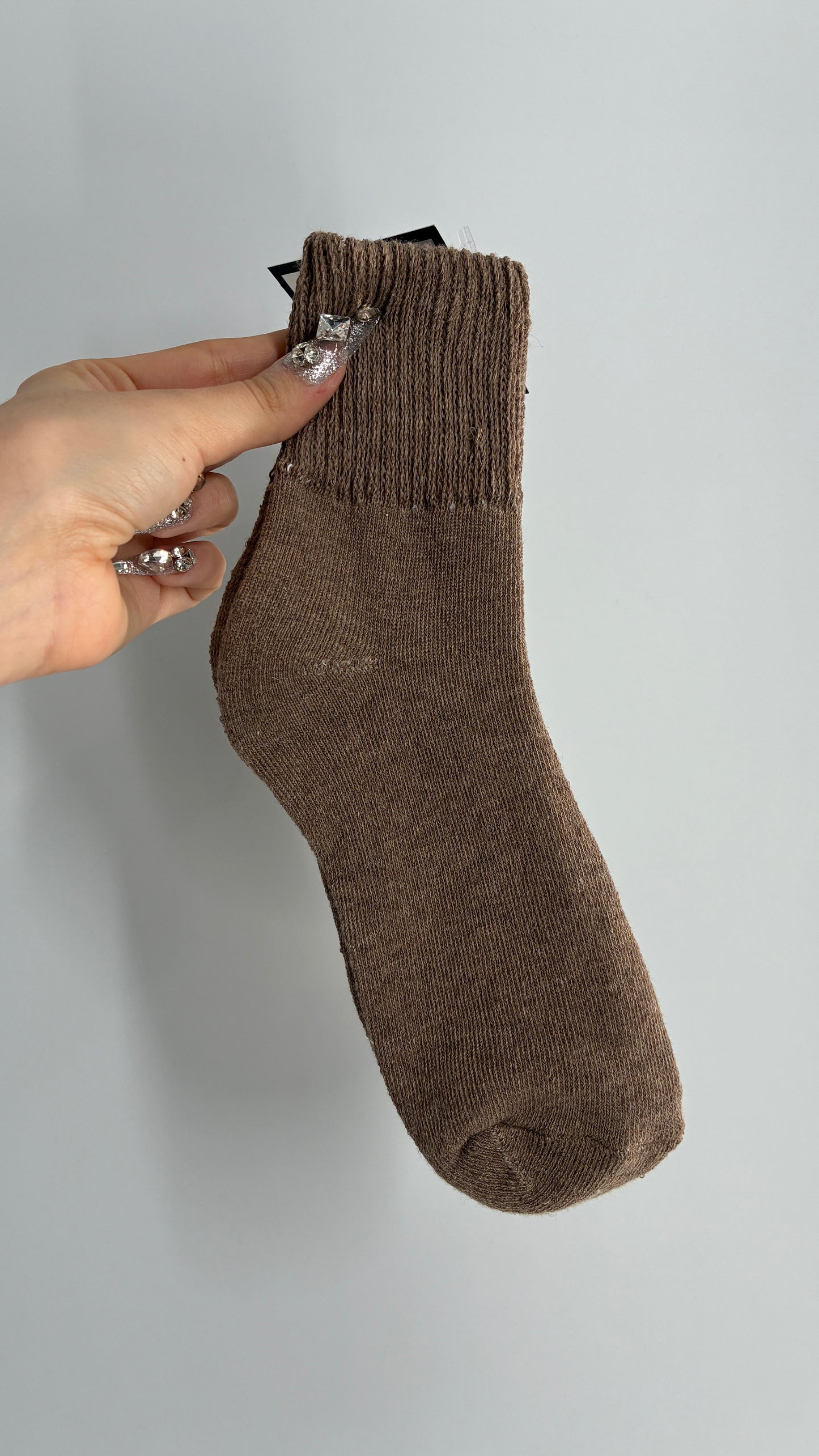 NWOT Thick Knit Taupe Crew Sock
