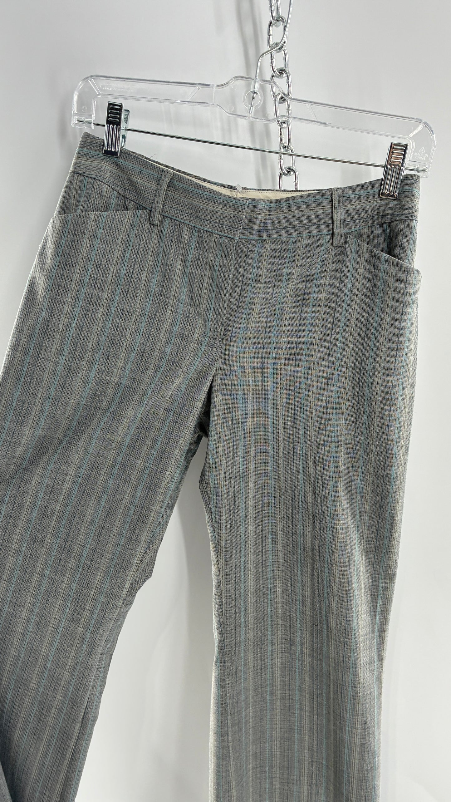 Vintage 1990s EXPRESS Editor Iconic Grey and Blue Low Rise Kickflare Pants (1)