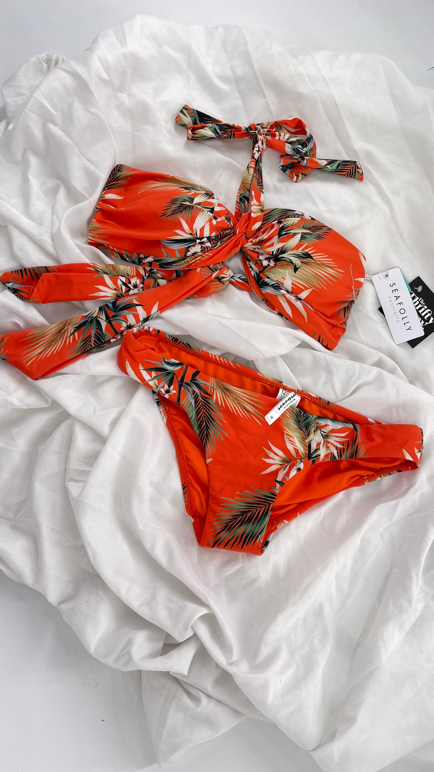 Anthropologie Sea Folly Orange Tropical Swim Set with Tags Attached (10 Top 12 Bottoms)