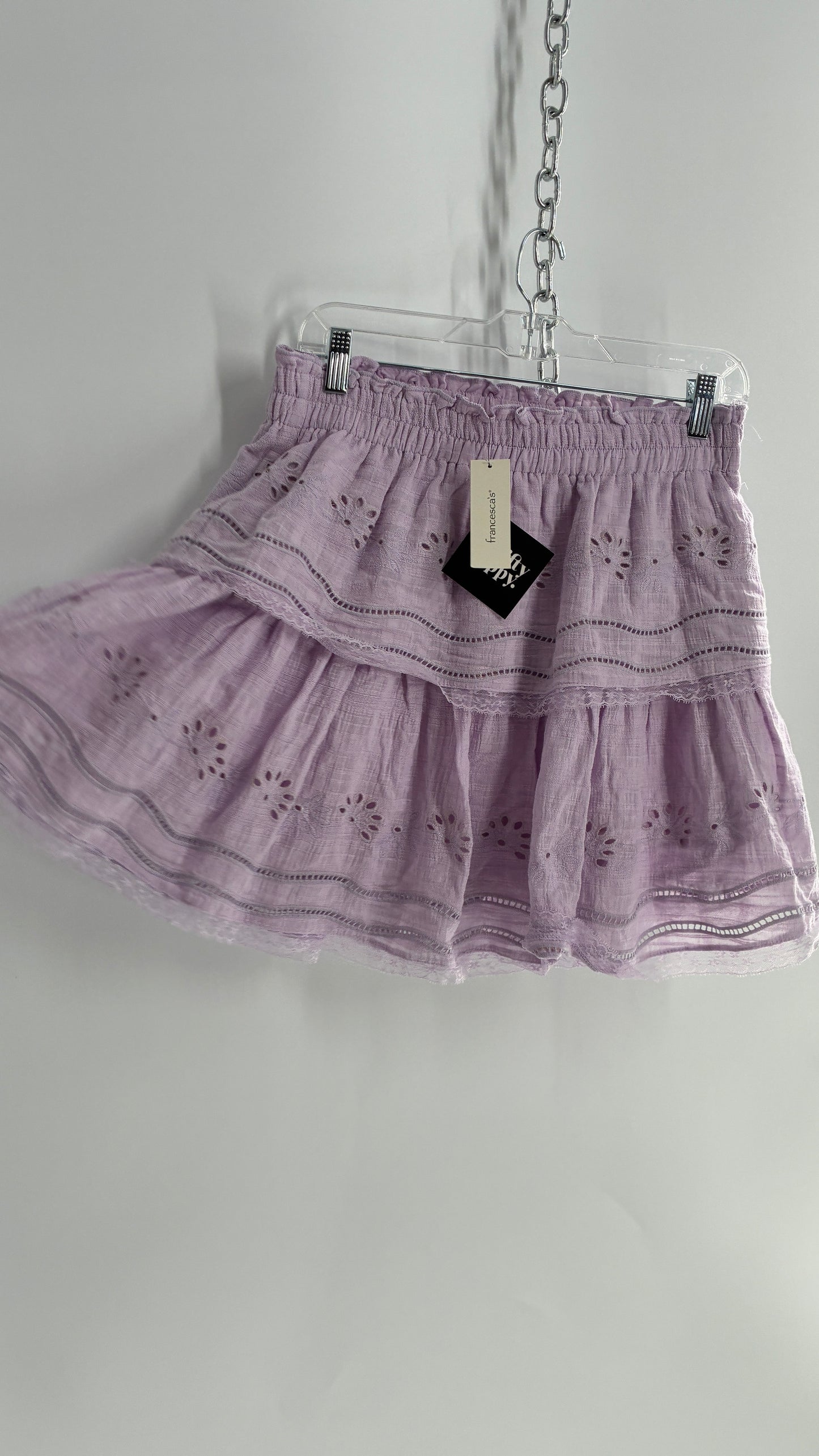 Francesca’s Lavender Lilac Tiered Ruffle Mini Skirt with Tags Attached (Large)