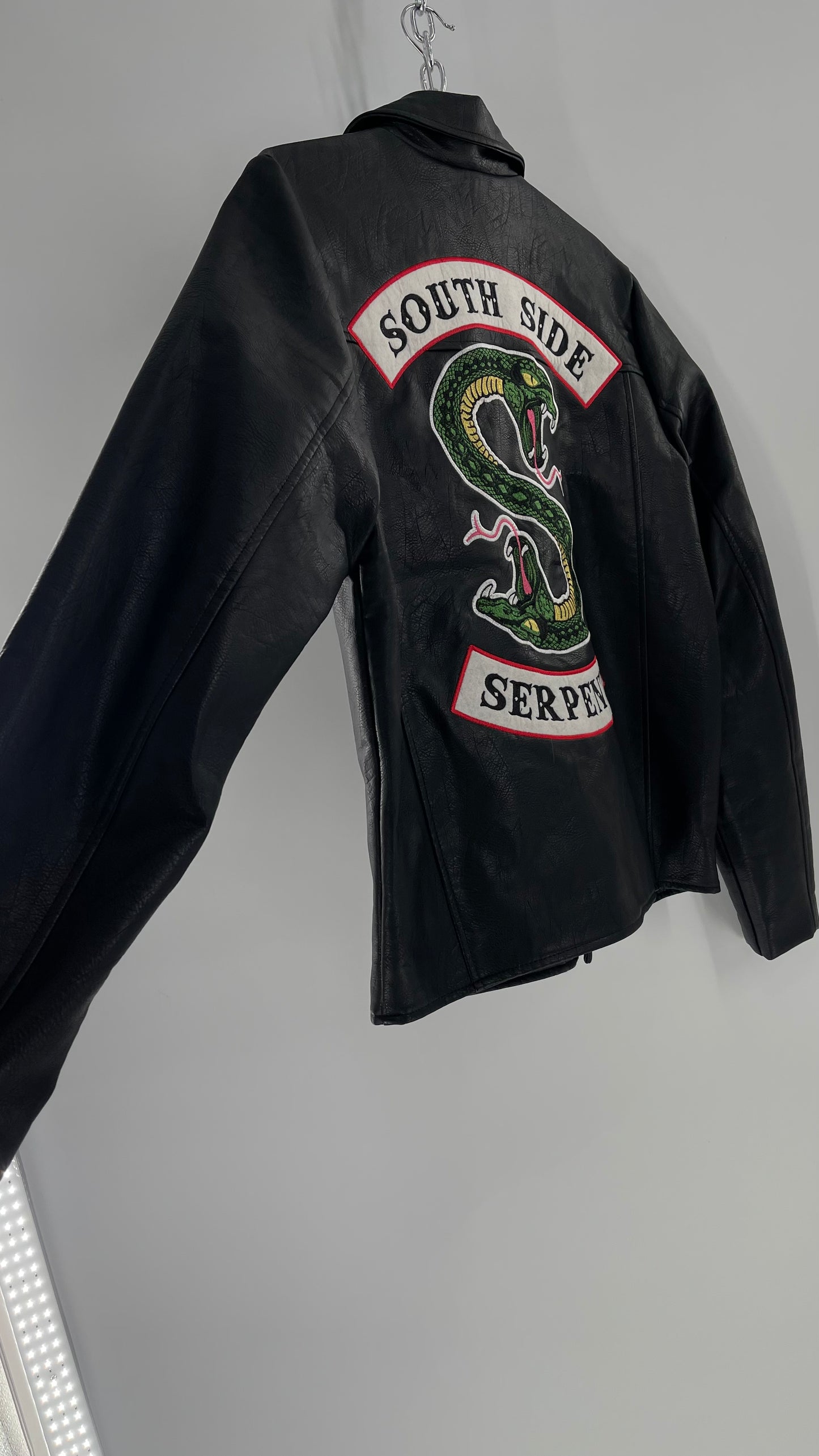 Riverdale Vegan Leather Jacket with Southside Serpents Embroidered Back (Medium)