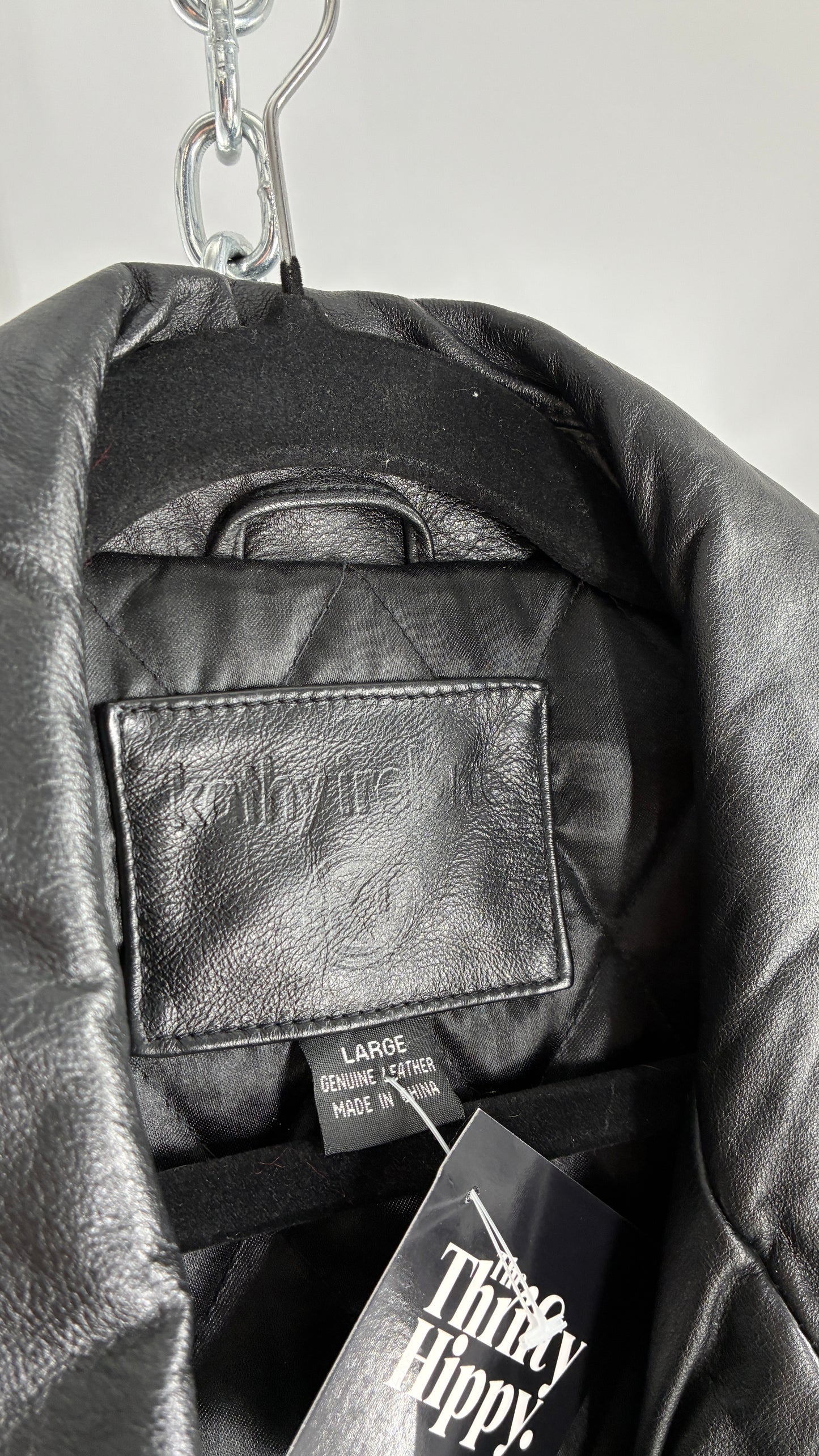 Vintage KATHY IRELAND Black Leather Jacket with Quilted Lining (Large)