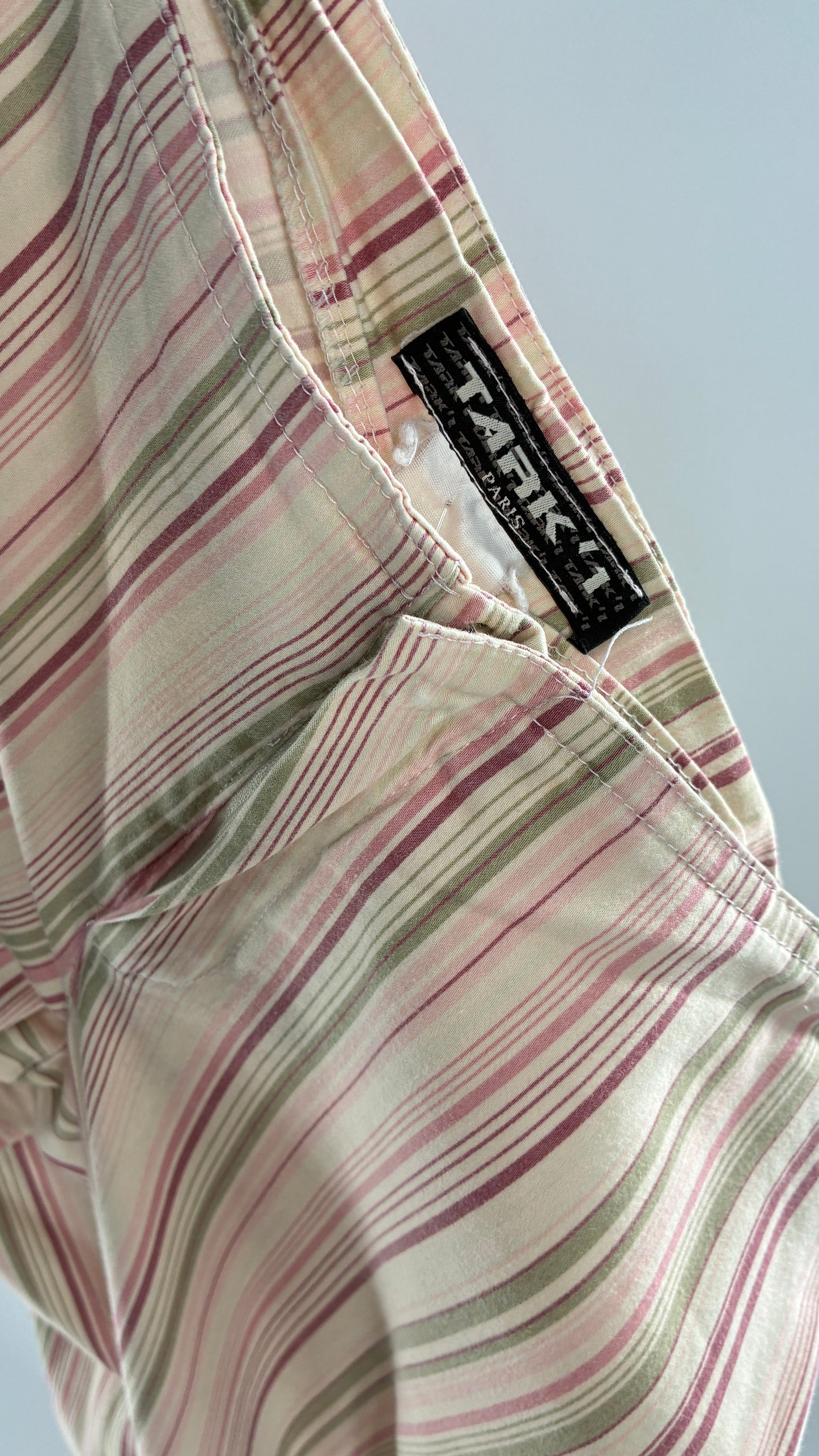 Rare Vintage TARK ‘1 Ultra Low Rise Pink and Green Striped Kick Flares
