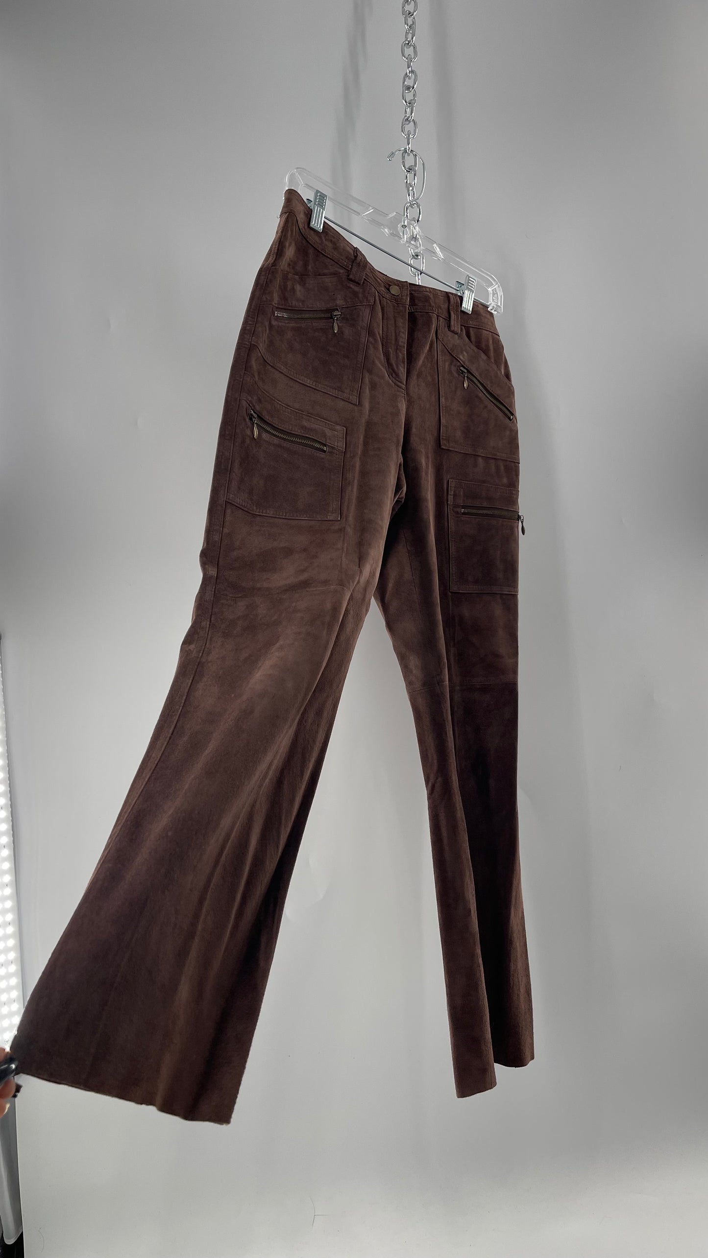 Vintage Context Petit Brown Suede Straight Leg Cargos with Pockets and Bronze Zippers (8P)