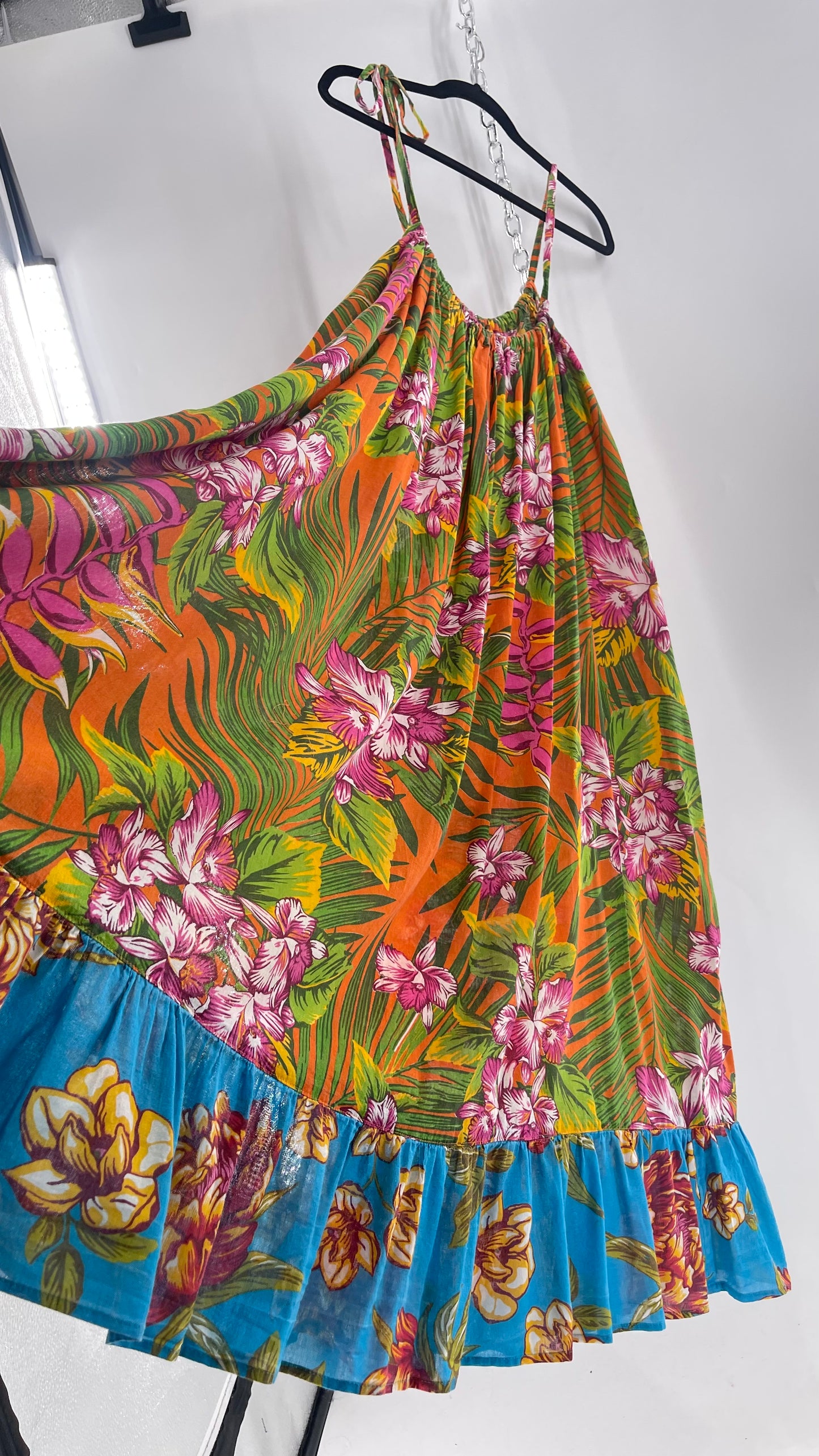 Handemade Brazilian Color Blocked Orange/Blue Floral Maxi (One Size)