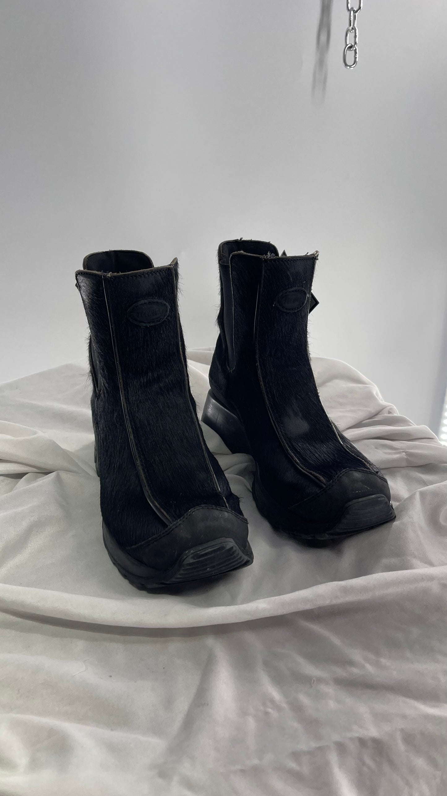 Vintage TECHNICA Black Cow Hide Round Toe Chunky Sole Boots (7.5)
