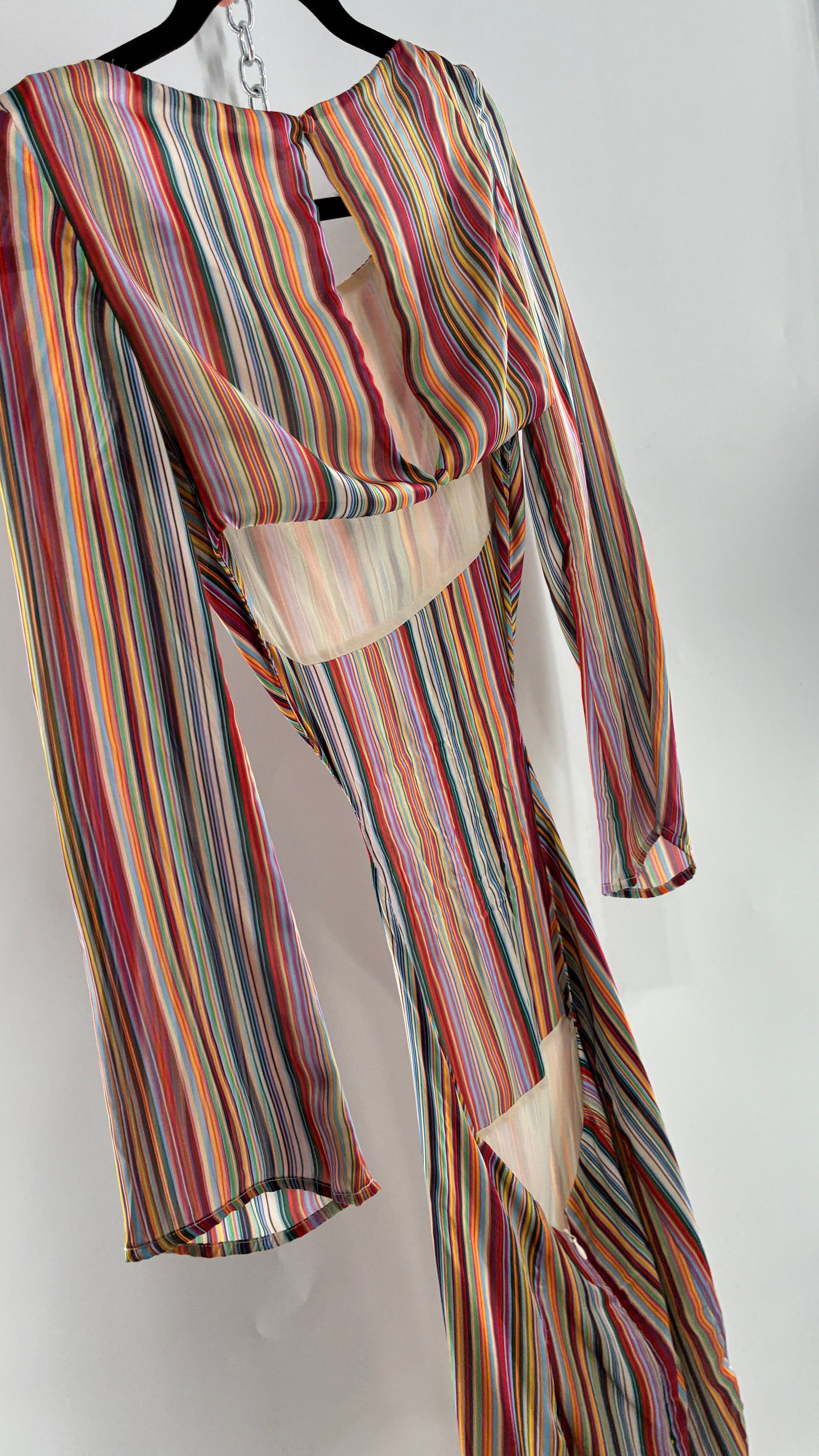 WINTERMUSE Daphne Multicolored Striped Silky Backless Cutout Dress (4)