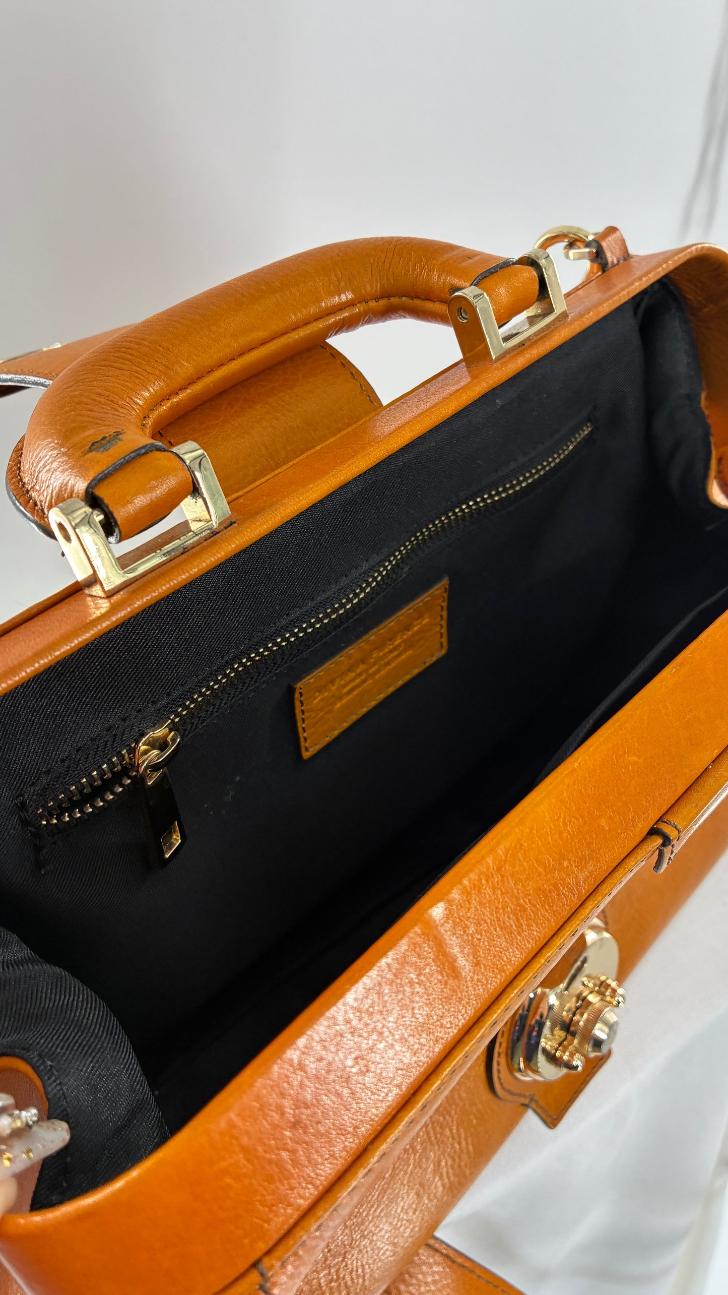 Vintage DIVINA FIRENZE Orange Genuine Leather Briefcase Style Purse