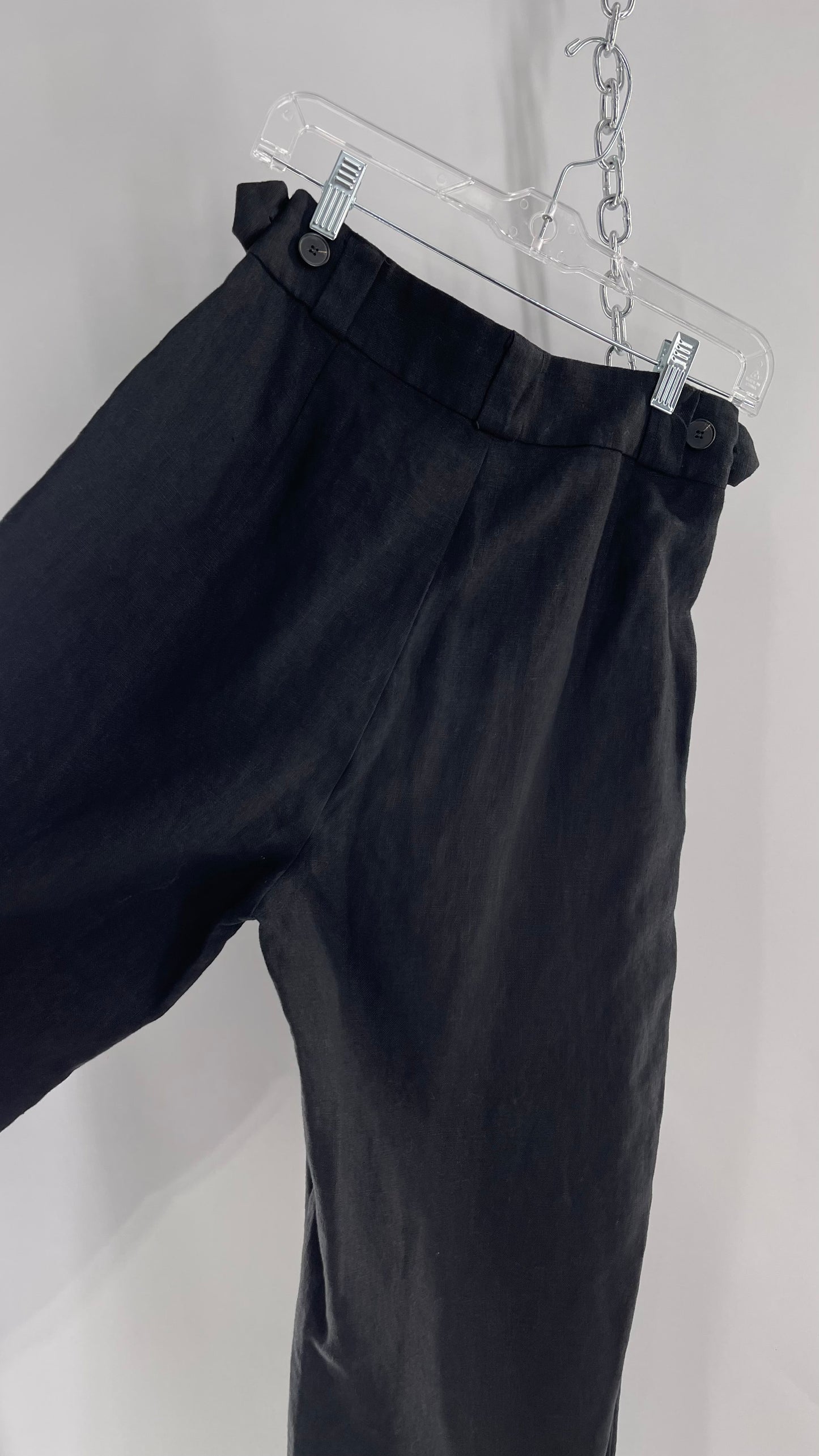 Thrills Black Thick Linen Trouser with Side Buttons and Pleating (4)