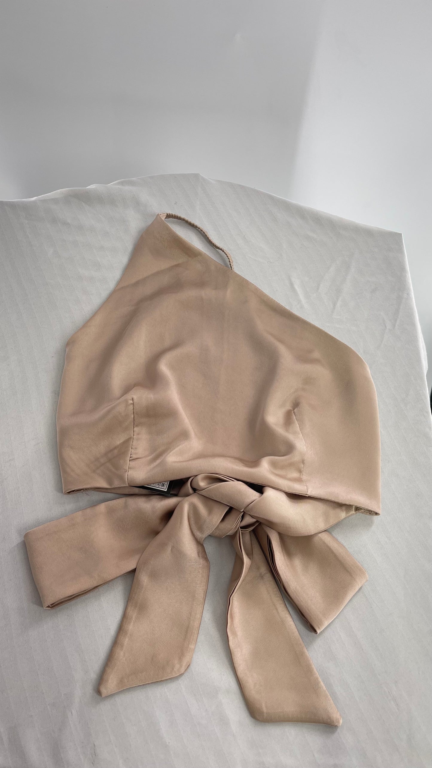 NIAY Silky Champagne Backless Bow Back Sleeveless Top (Small)