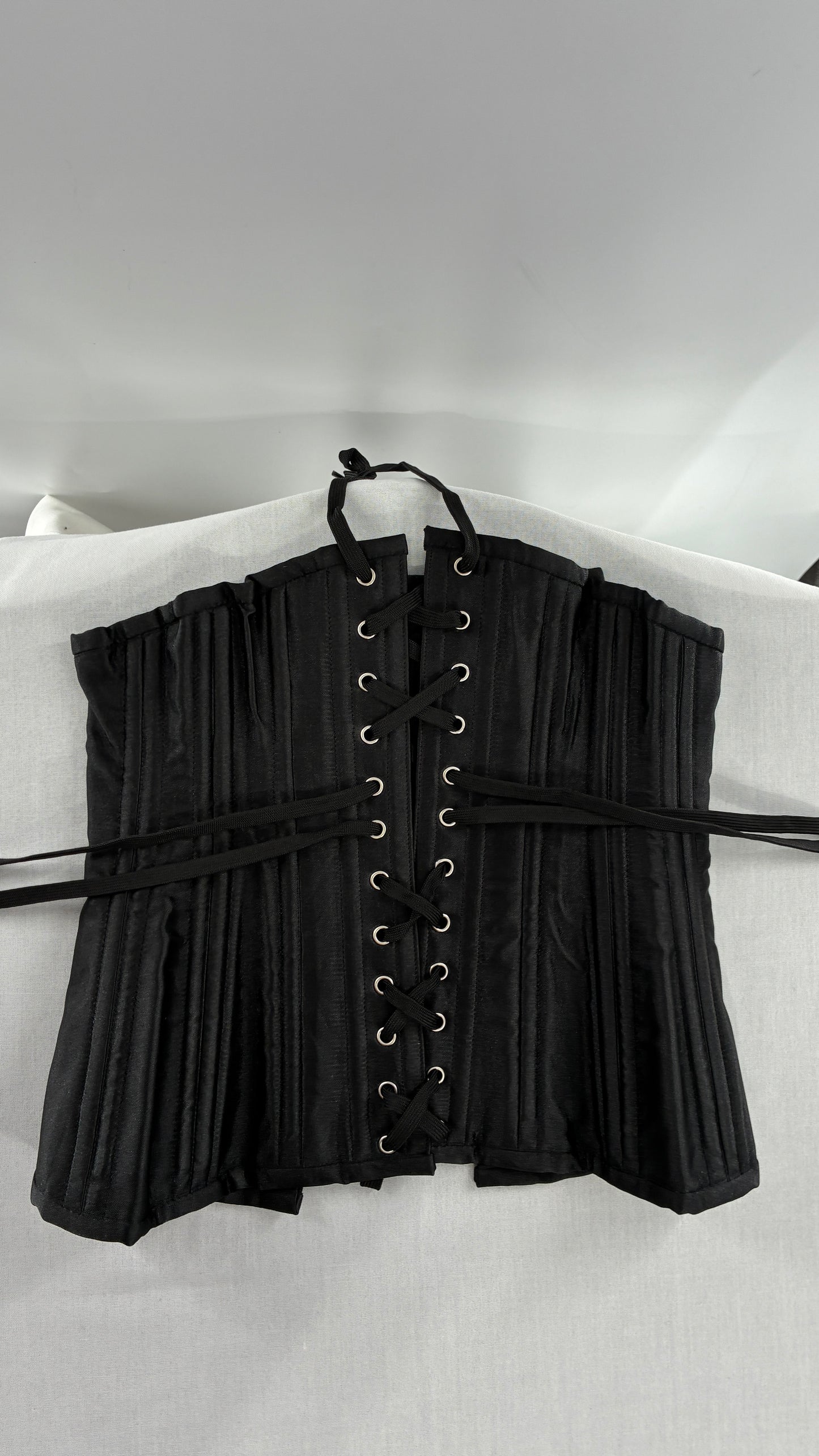 Vintage SHAPERX Black Satin Heavy Duty Ribbed Corset (XS)
