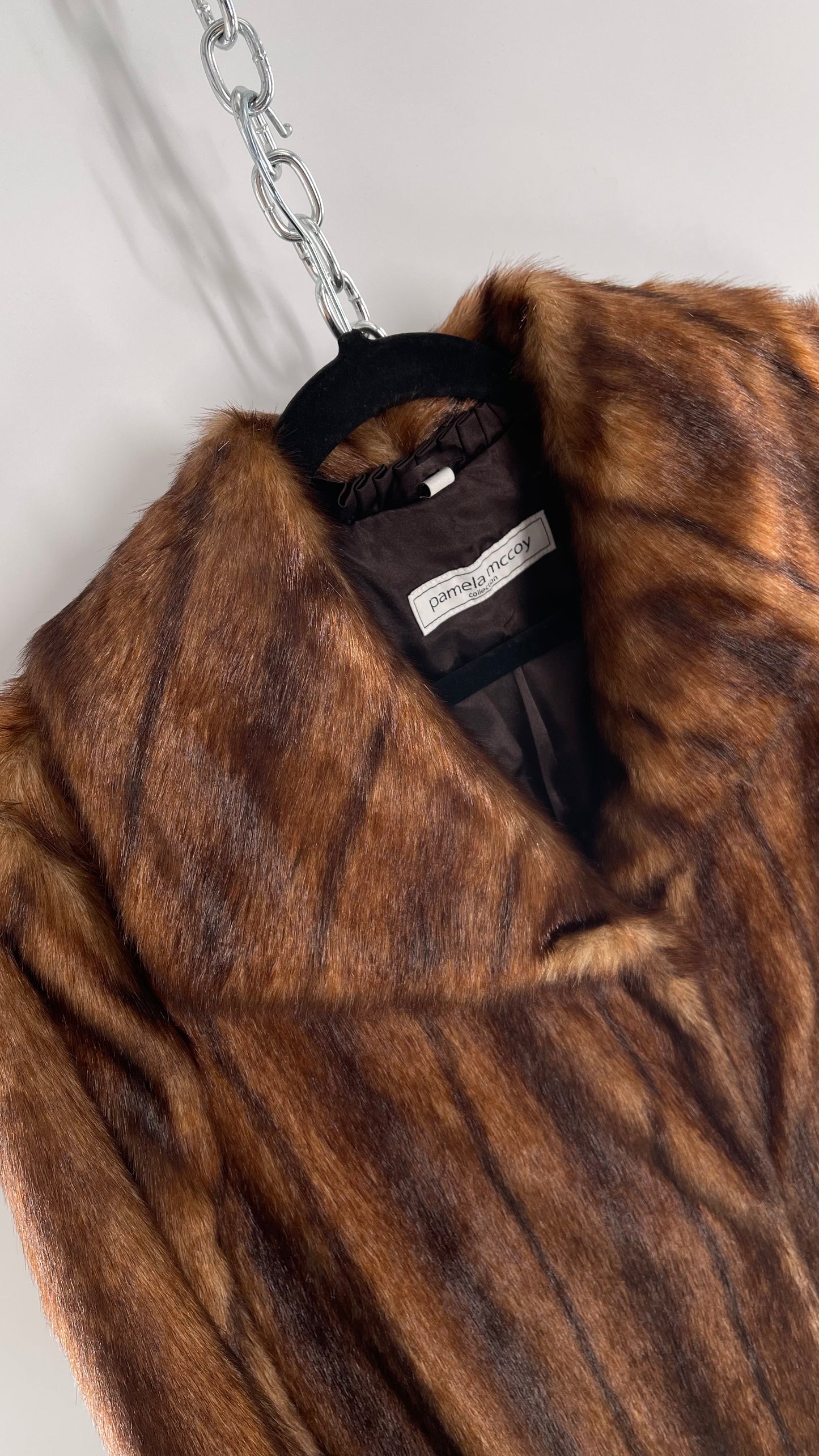 Deadstock Vintage Pamela McCoy Full Length Faux Fur Duster Coat (XS)