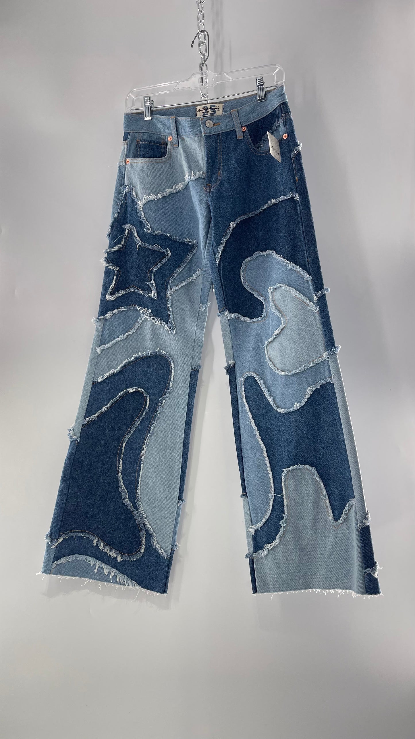 Free People Multi Denim Toned Wavy Patched Jeans (25) ***WITH TAGS***