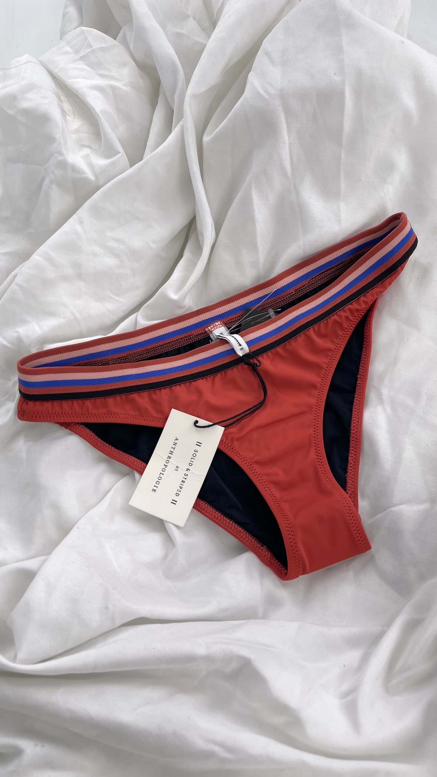 Anthropologie Brick Swim Bottoms with Striped Elastic Waistband with Tags Attached (Large)