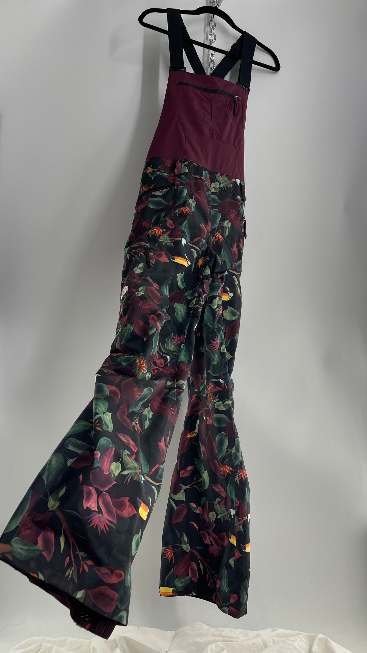 The North Face Tropical Patterned Burgundy Snowboard/Ski/Snowsuit (XL)