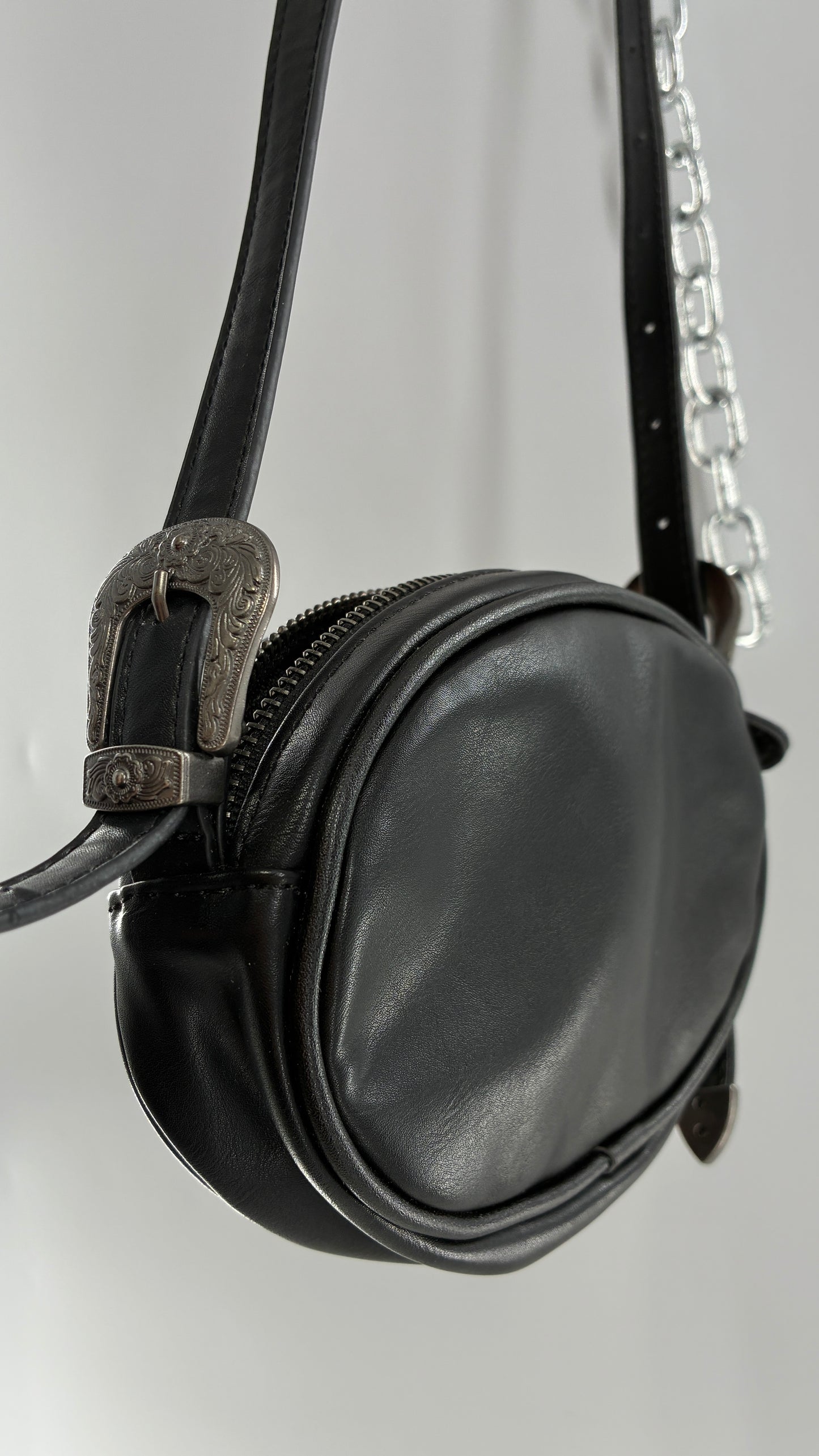 Urban Outfitters Black Vegan Leather Western Buckle Bag
