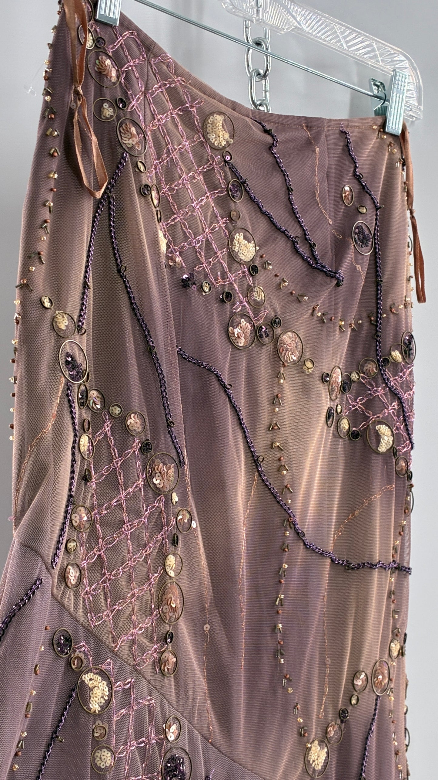 Vintage ALBERTO MAKALI Completely Embroidered and Beaded Maxi Asymmetric Dusty Purple Skirt (4)