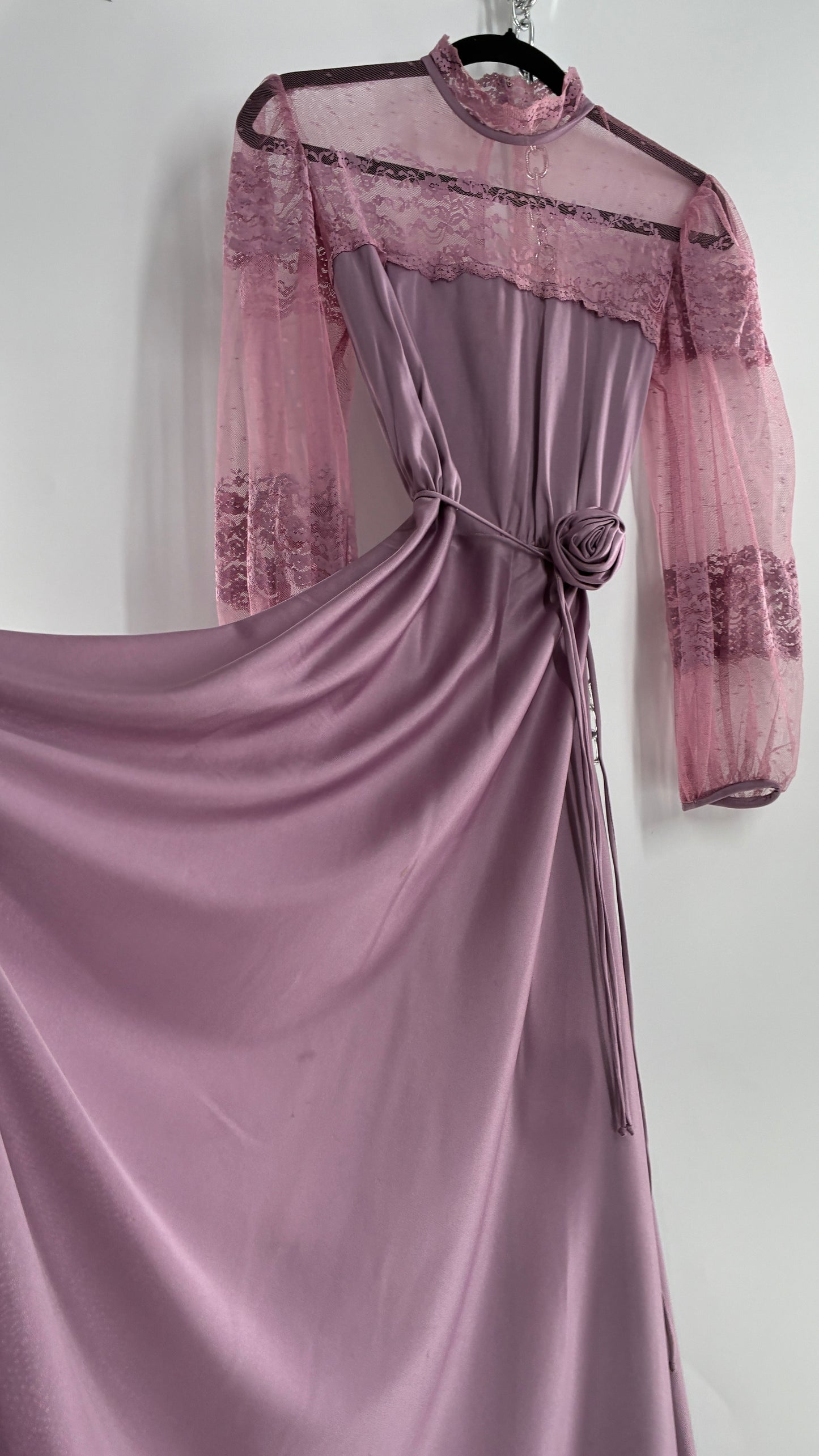 Vintage Handmade Dusty Purple Mauve Bubble Sleeve Maxi Dress (XS/S)