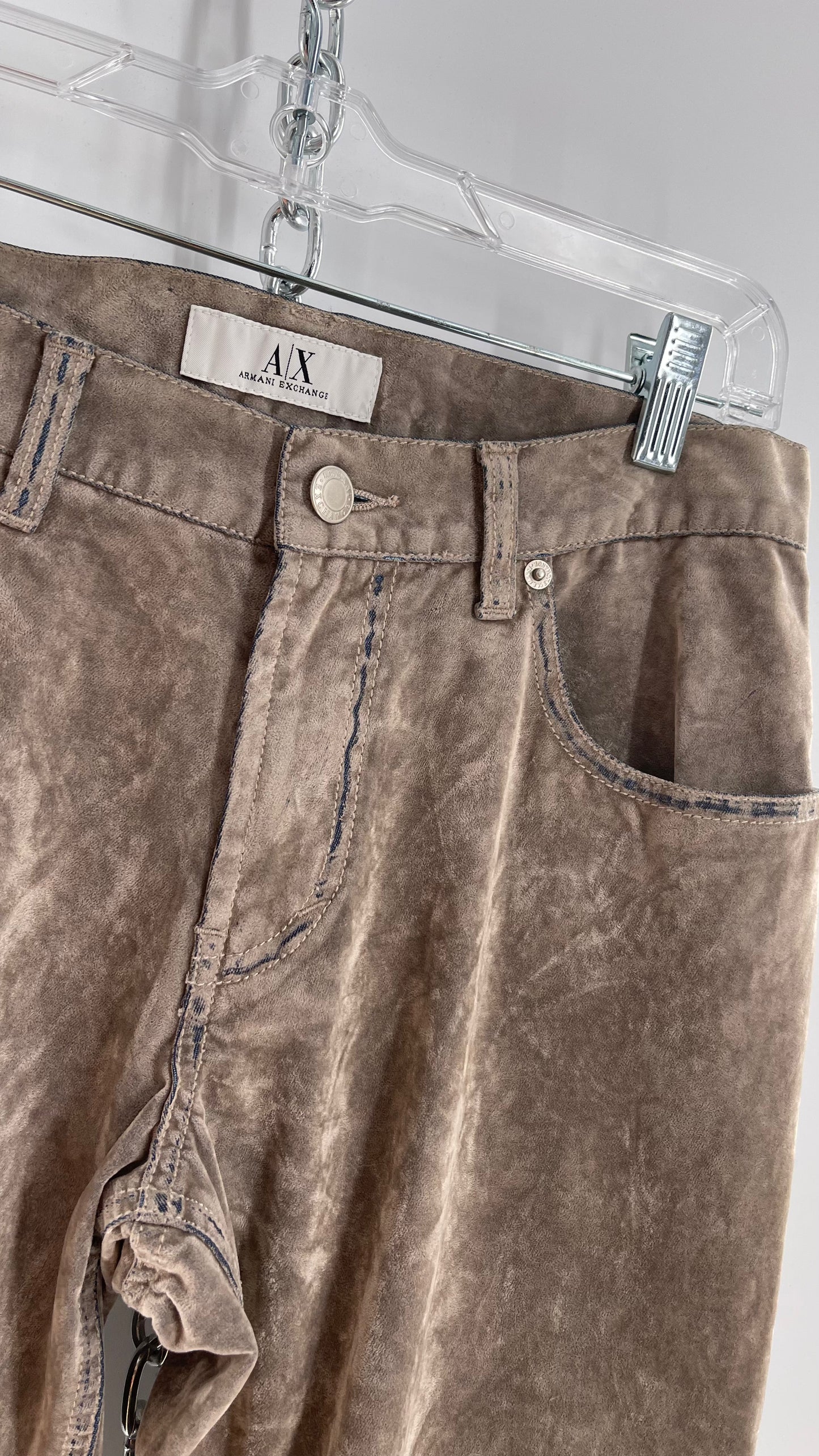 Armani Exchange Grey Velour Straight Legs with Denim Seam Details (Size 4)