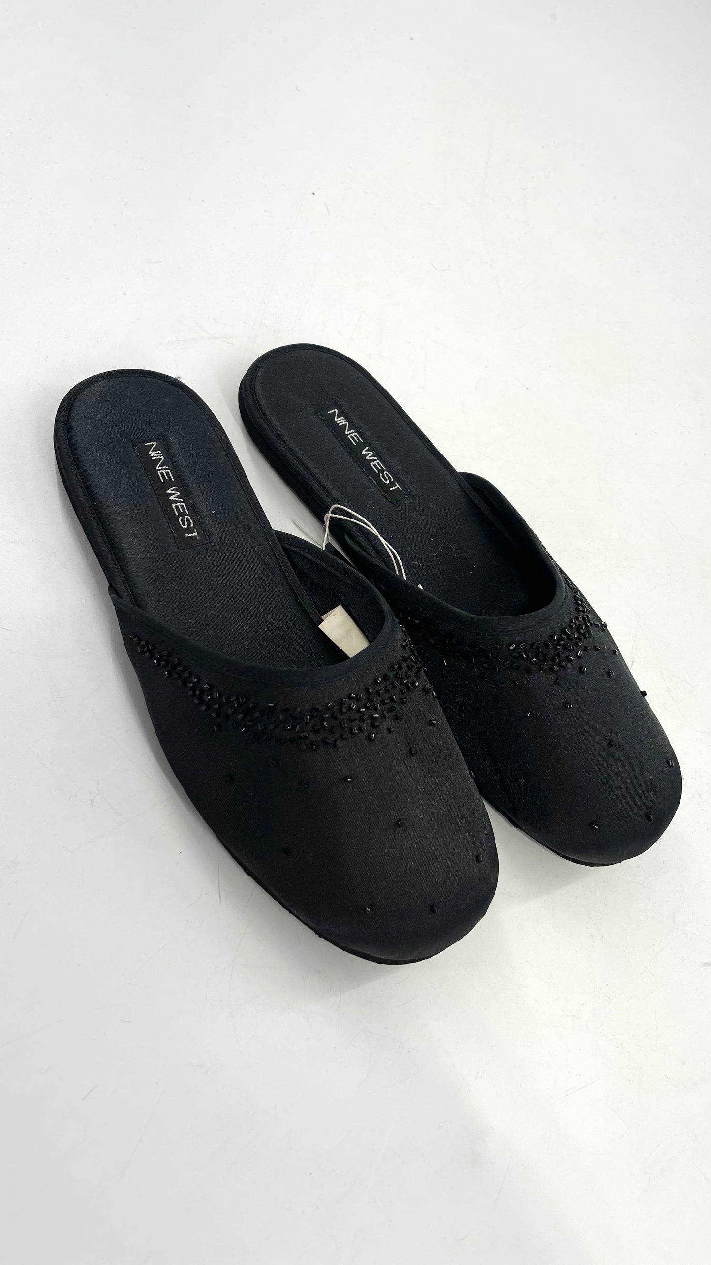 Vintage Nine West Black Satin Beaded Slipper Flats (9/10)