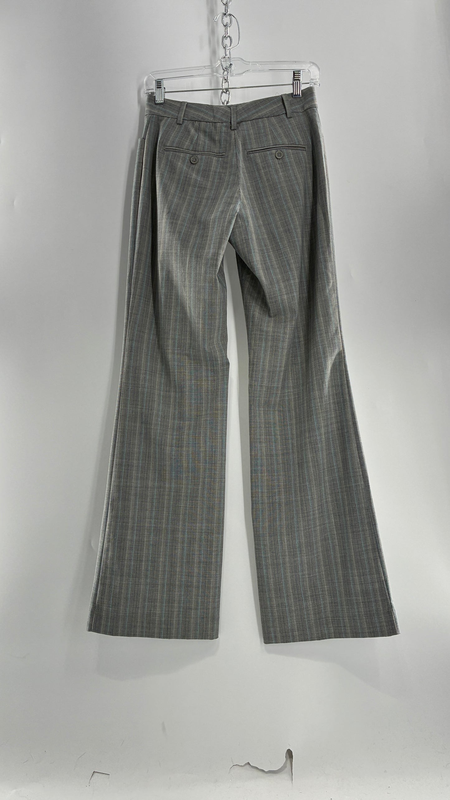 Vintage 1990s EXPRESS Editor Iconic Grey and Blue Low Rise Kickflare Pants (1)
