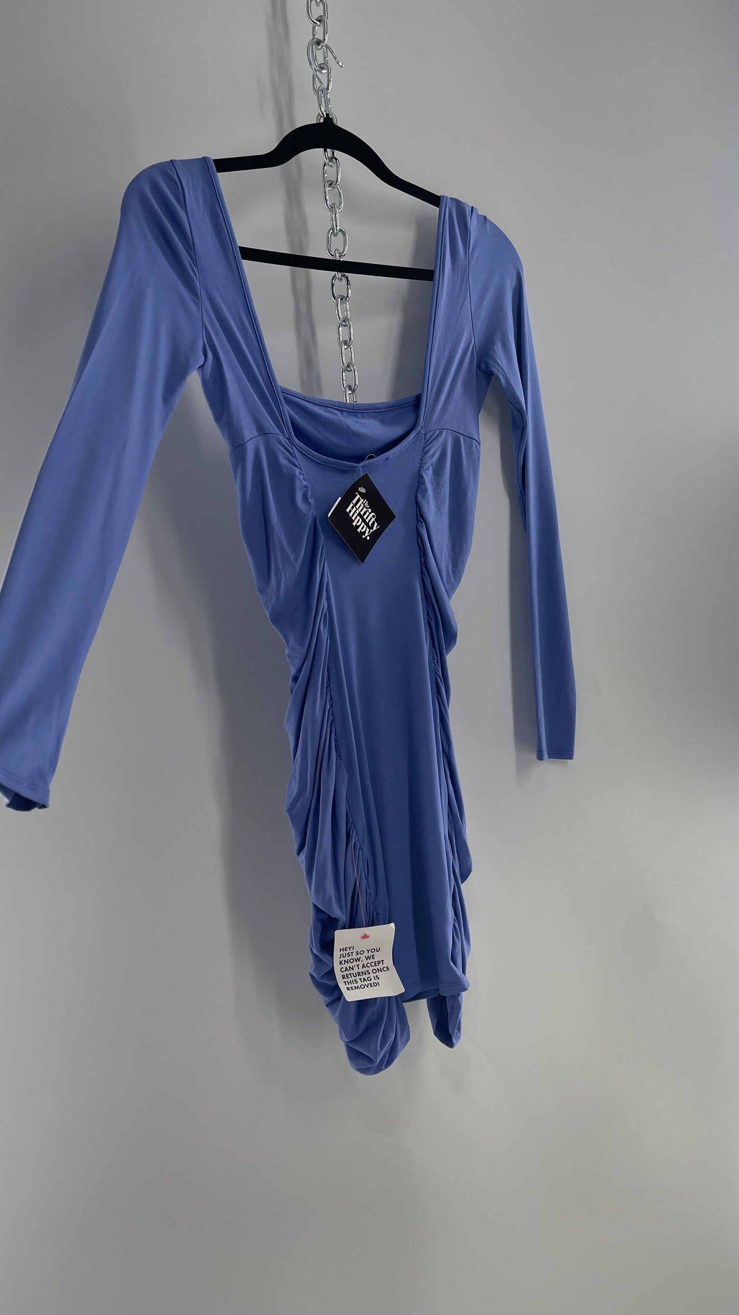 ASOS Periwinkle Blue Ruched Side, Long Sleeve, Body-con Mini Dress (4)