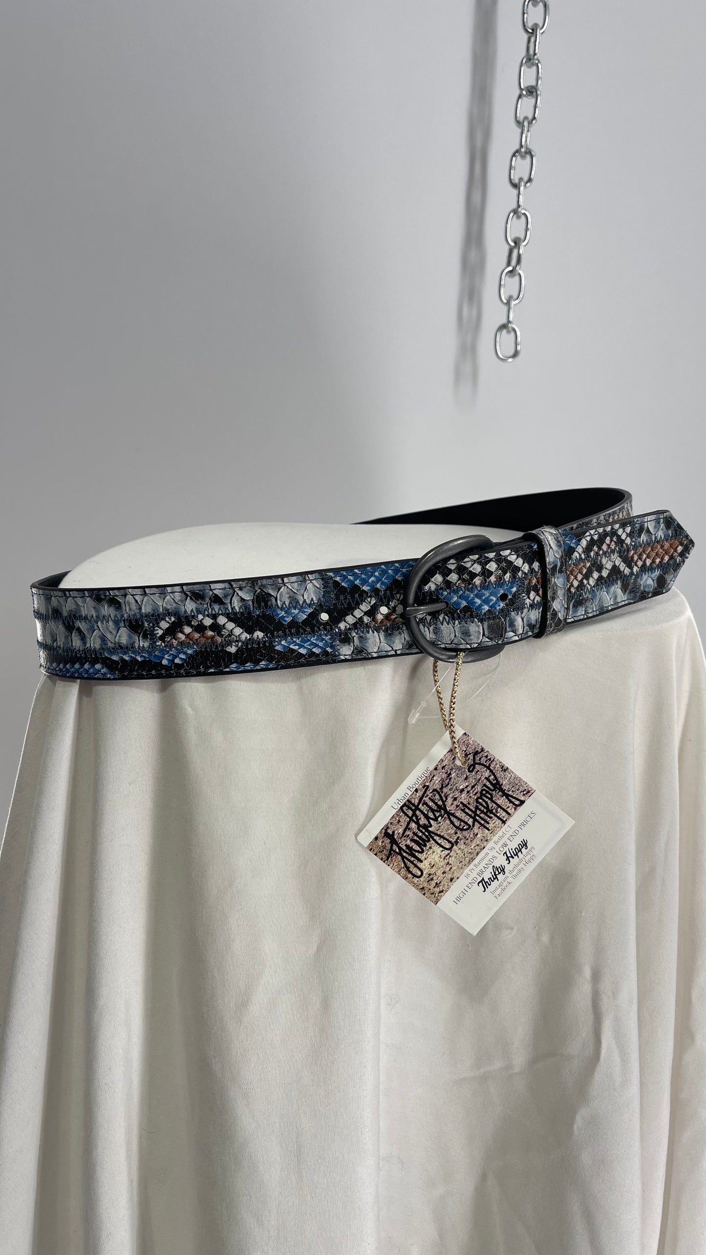 Free People Snake Pattern Blue Patchwork Belt (S/M)