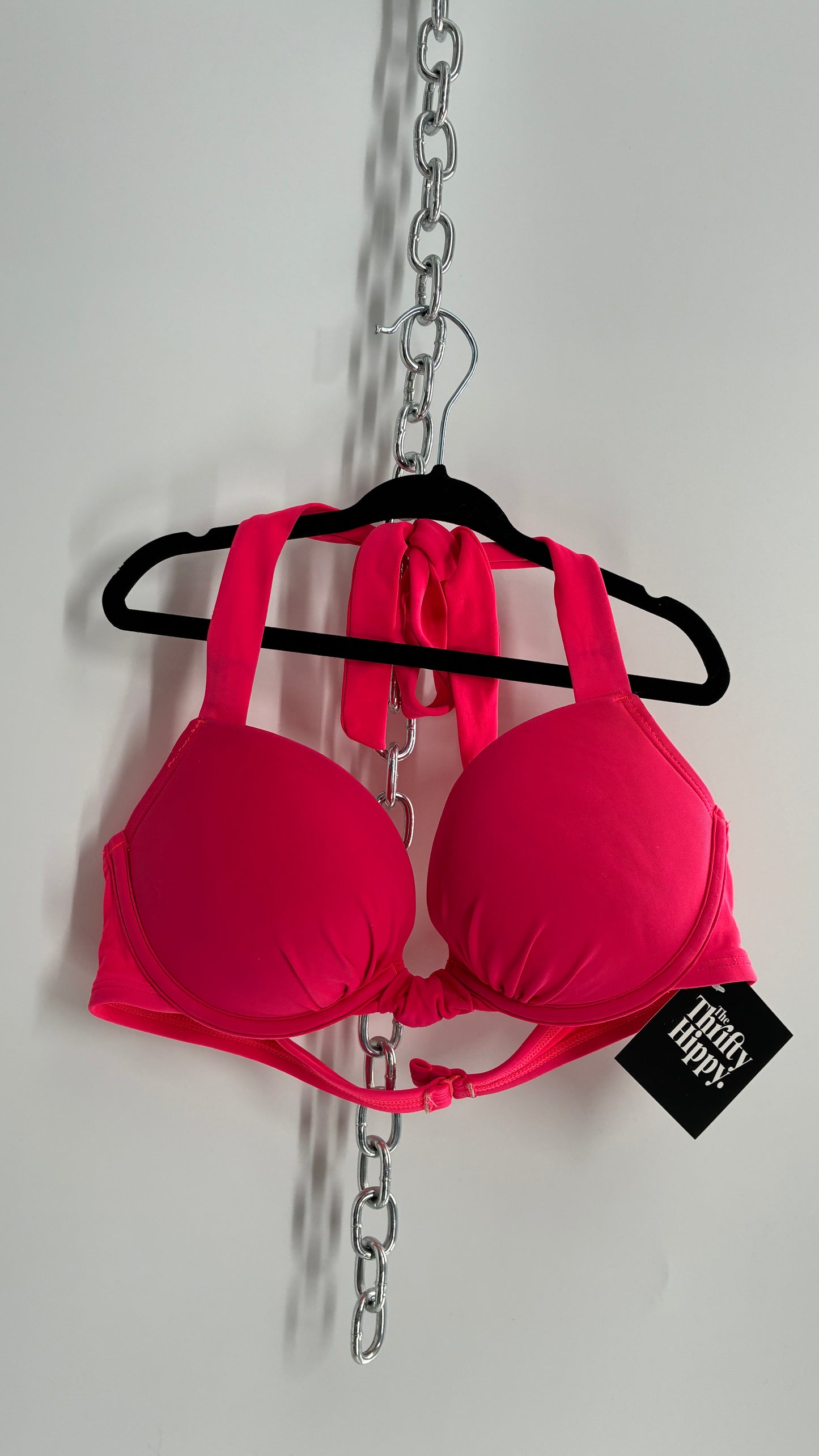 AERIE Hot Pink Underwire Halter Bikini Top (34B)