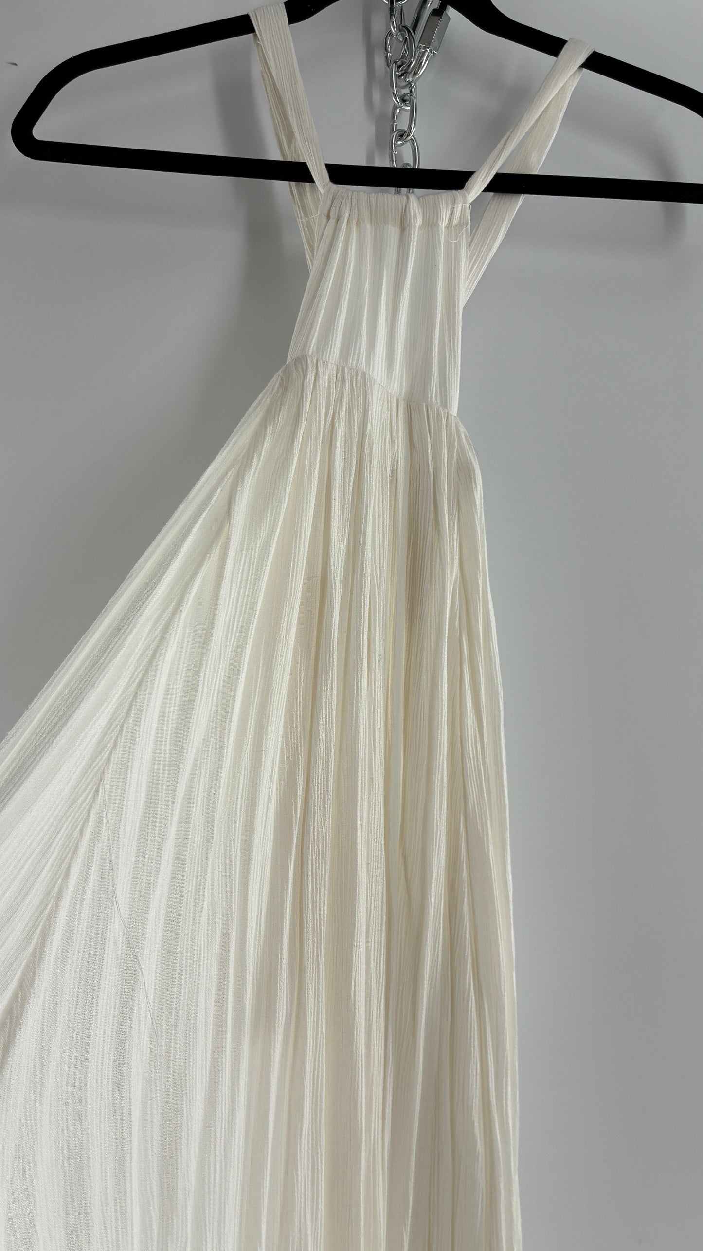 Free People White Voluminous Maxi Gown with Low Open Back (XS)