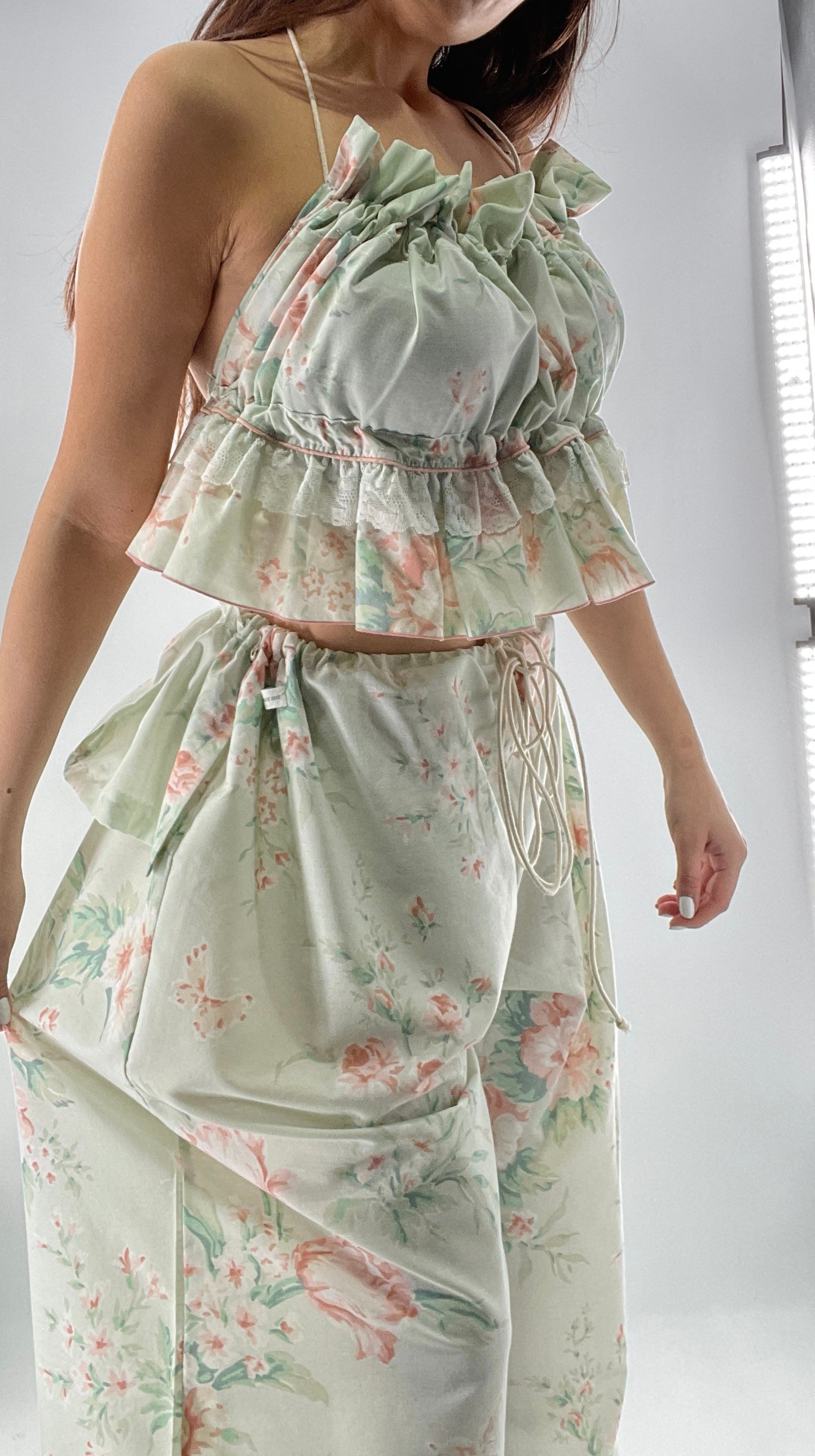Vintage Set Covered in Delicate Dainty Florals, Butterflies, and Ruffles (One Size, Adjustable)