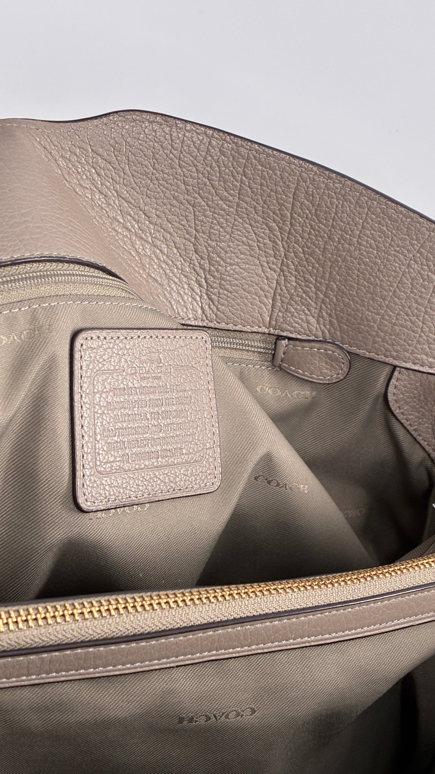COACH Mercer Satchel 30in Grain Taupe Leather Bag with Multiple Sections and Pockets