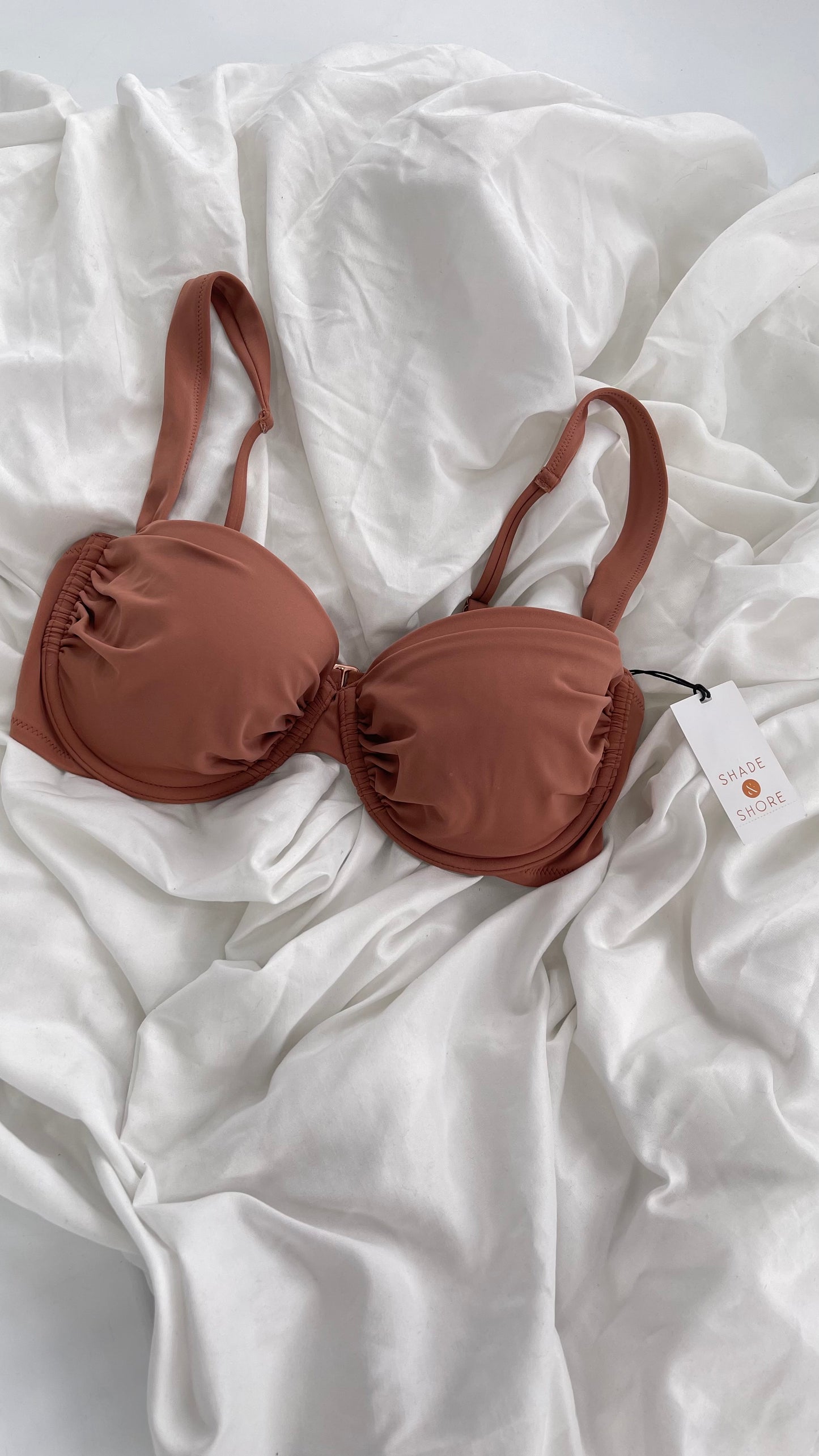 Shade & Shore Brown Underwire Swim Top with Tags Attached (34D)