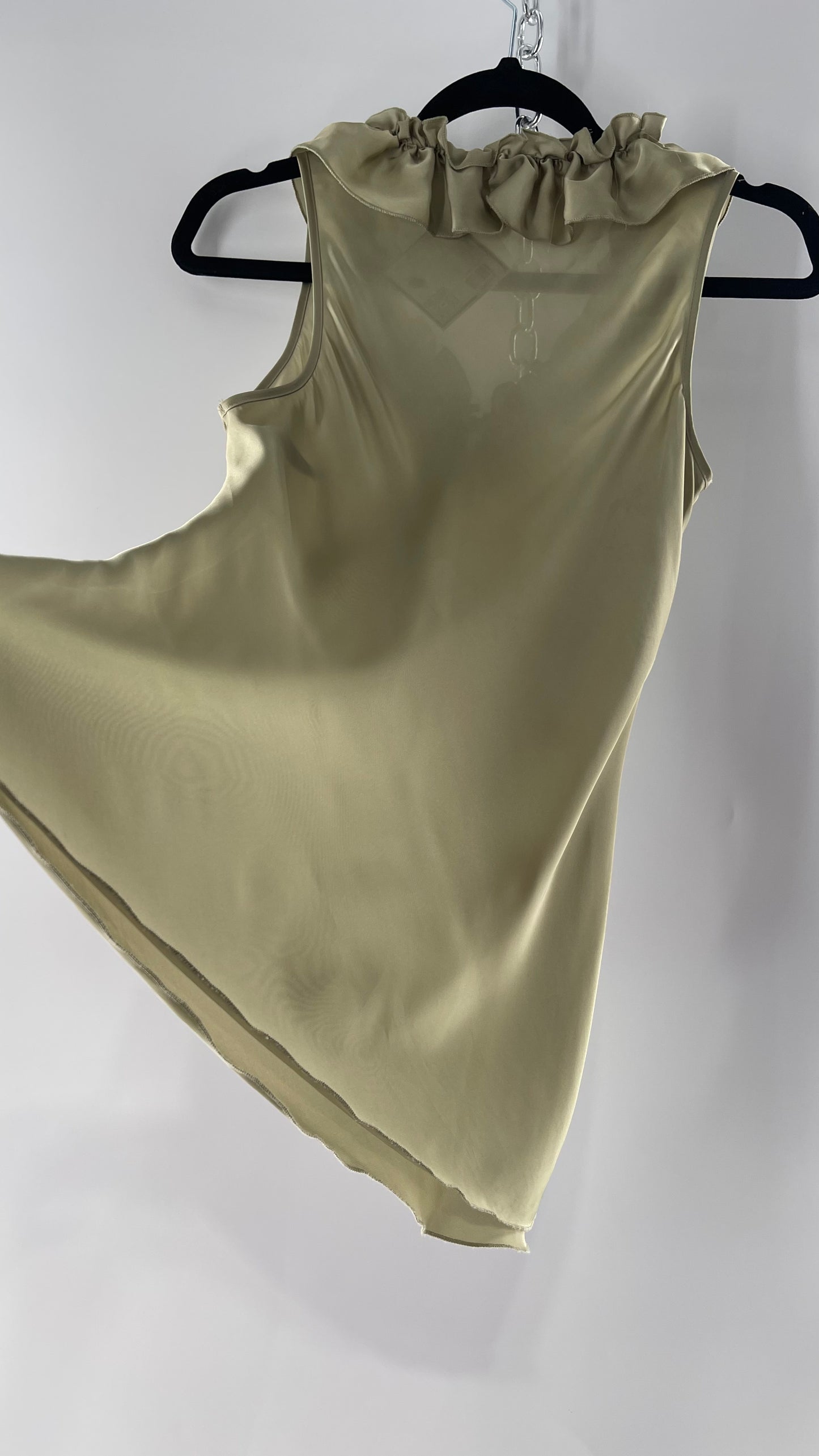 Sage Green Silky Sleeveless Tunic with Rosettes (Medium)