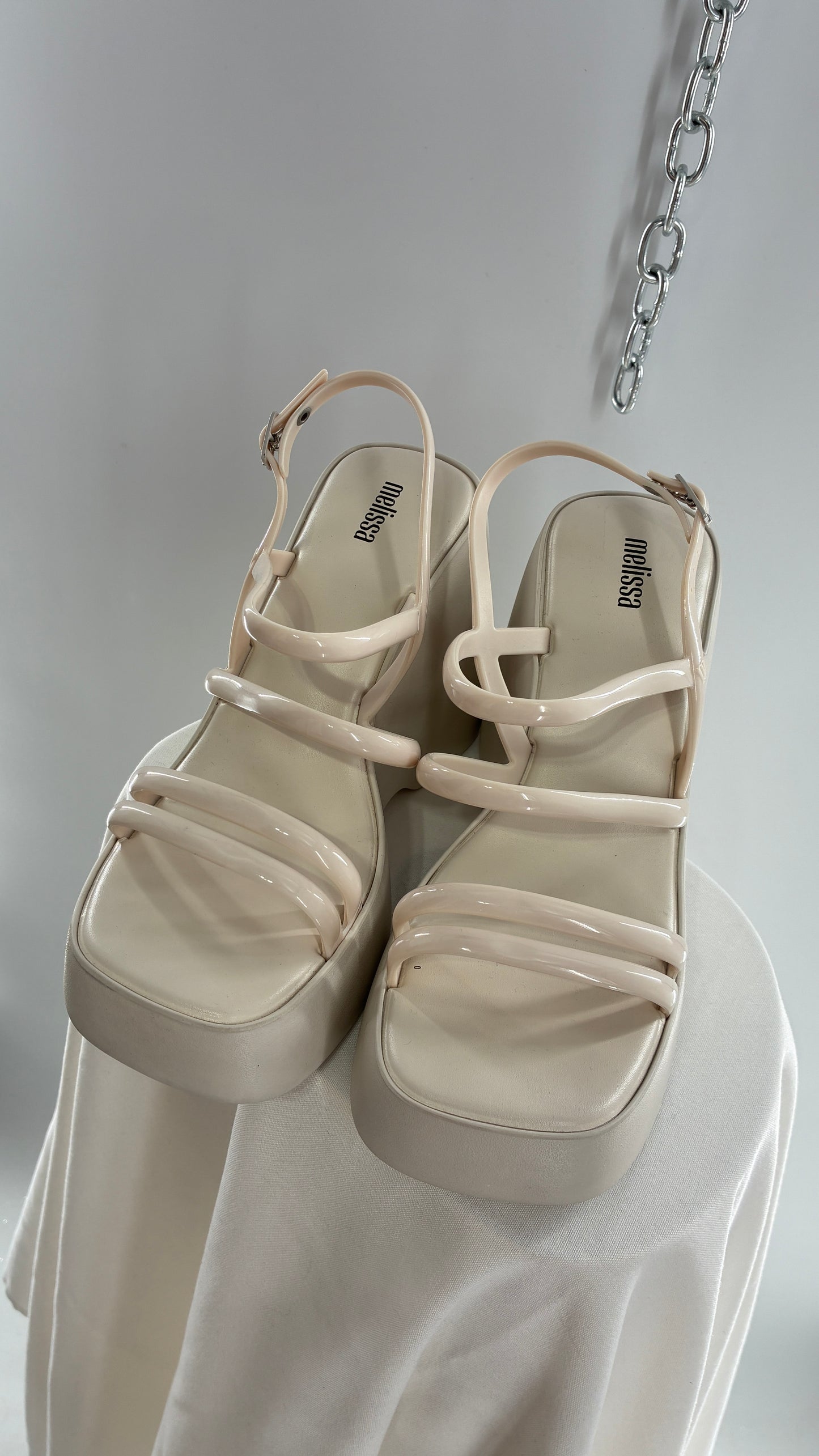 MELISSA Jelly Jessie Beige Chunky Wedge Platform Sandal (10)