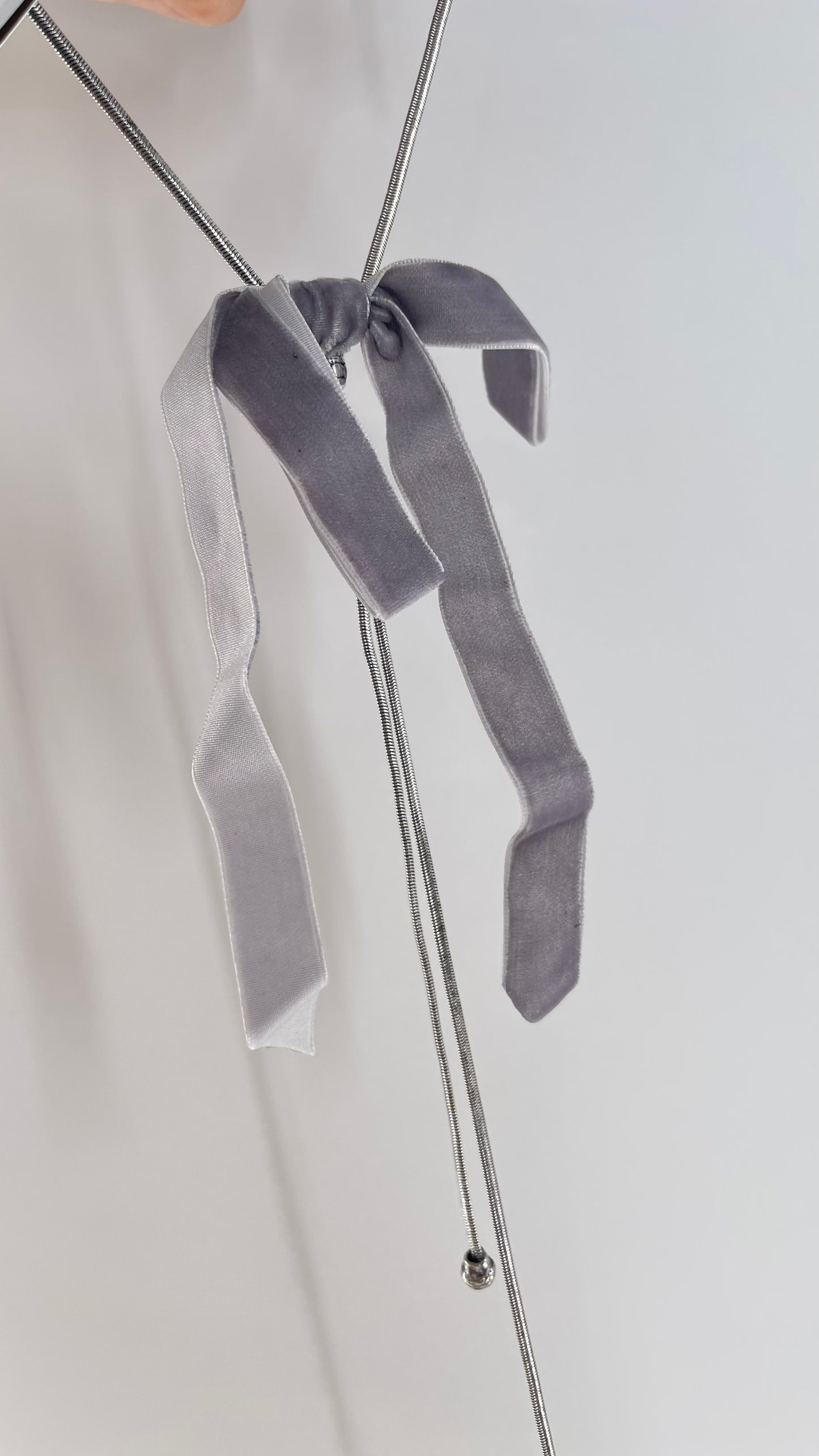 Free People Gray Velvet Bow Necklace with Tags Attached