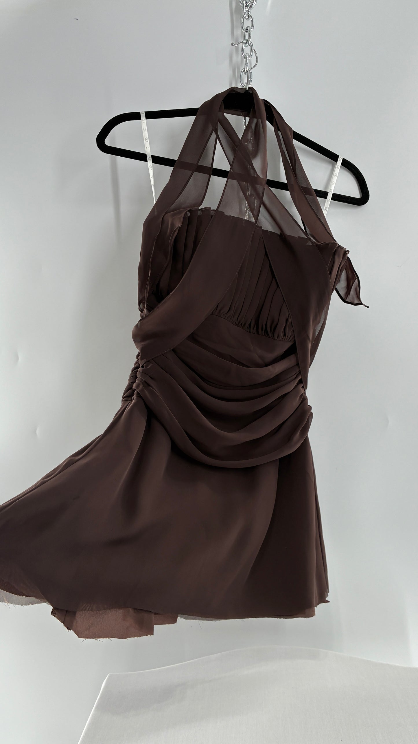 Vintage Brown Ruched Chopped Blouse with Pleated Bust (6)