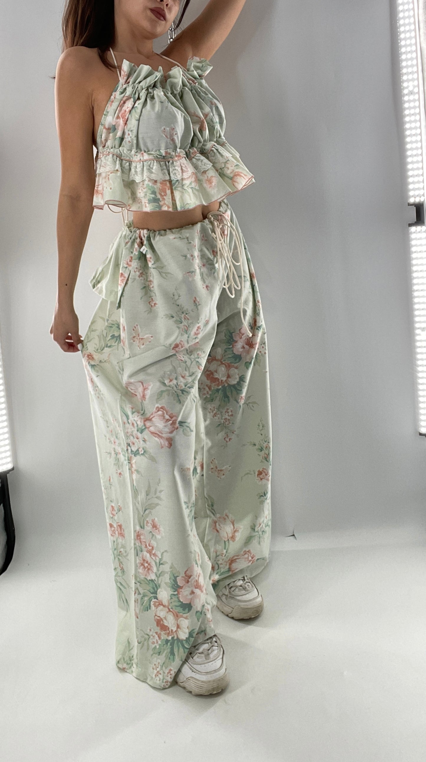 Vintage Set Covered in Delicate Dainty Florals, Butterflies, and Ruffles (One Size, Adjustable)