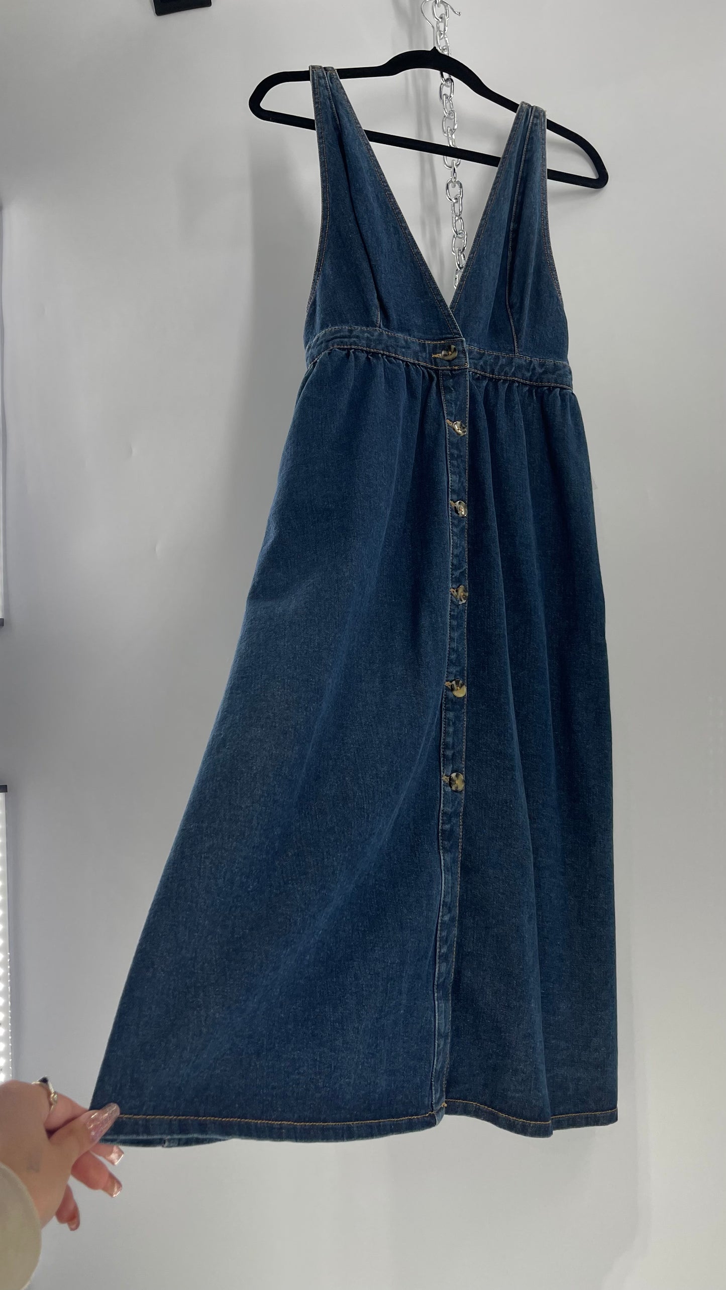 Urban Outfitters Medium Wash Denim Button Front Midi Dress (S)