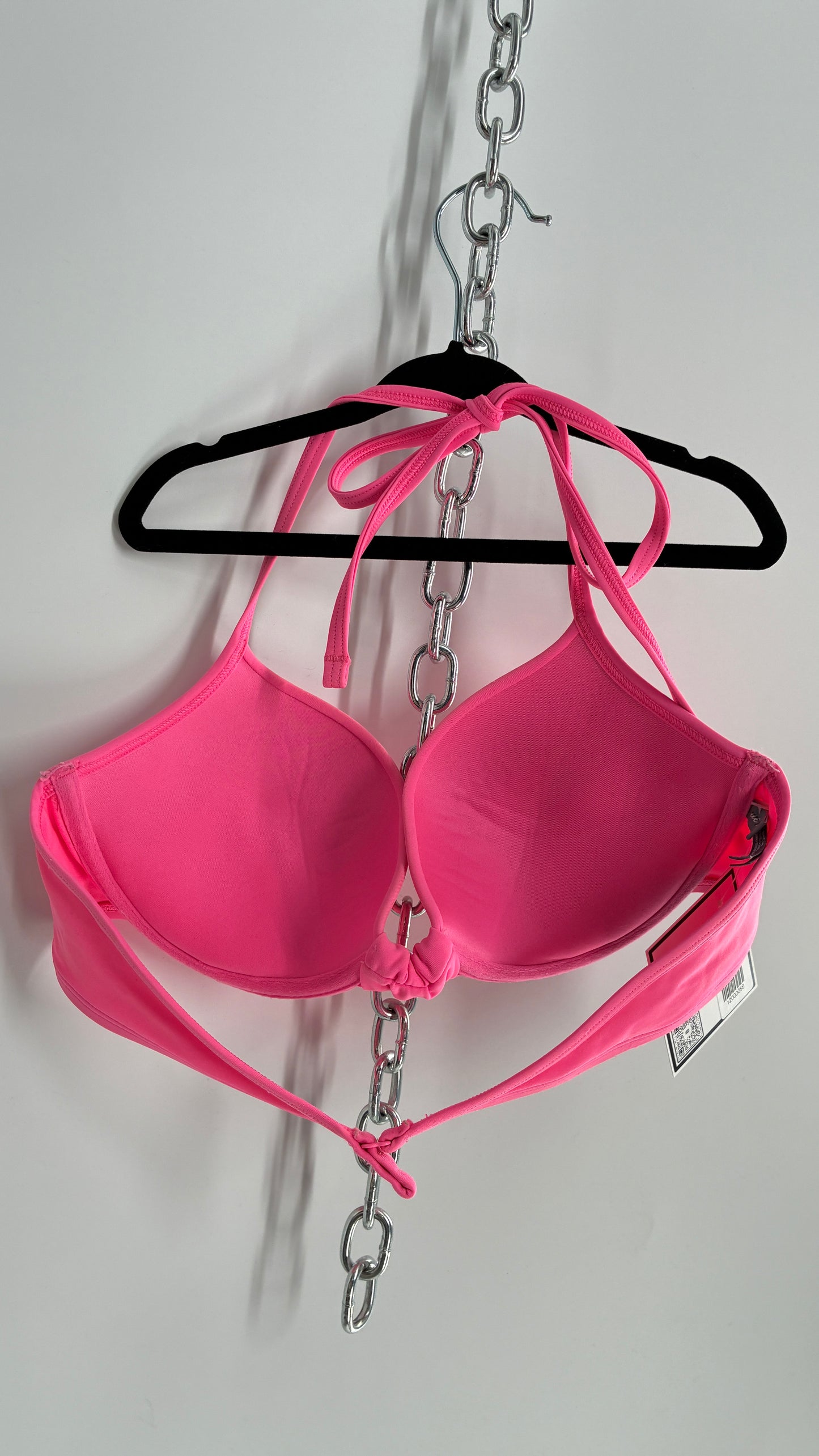 AERIE Pink Underwire Halter Bikini Top with Sequin Details (36B)