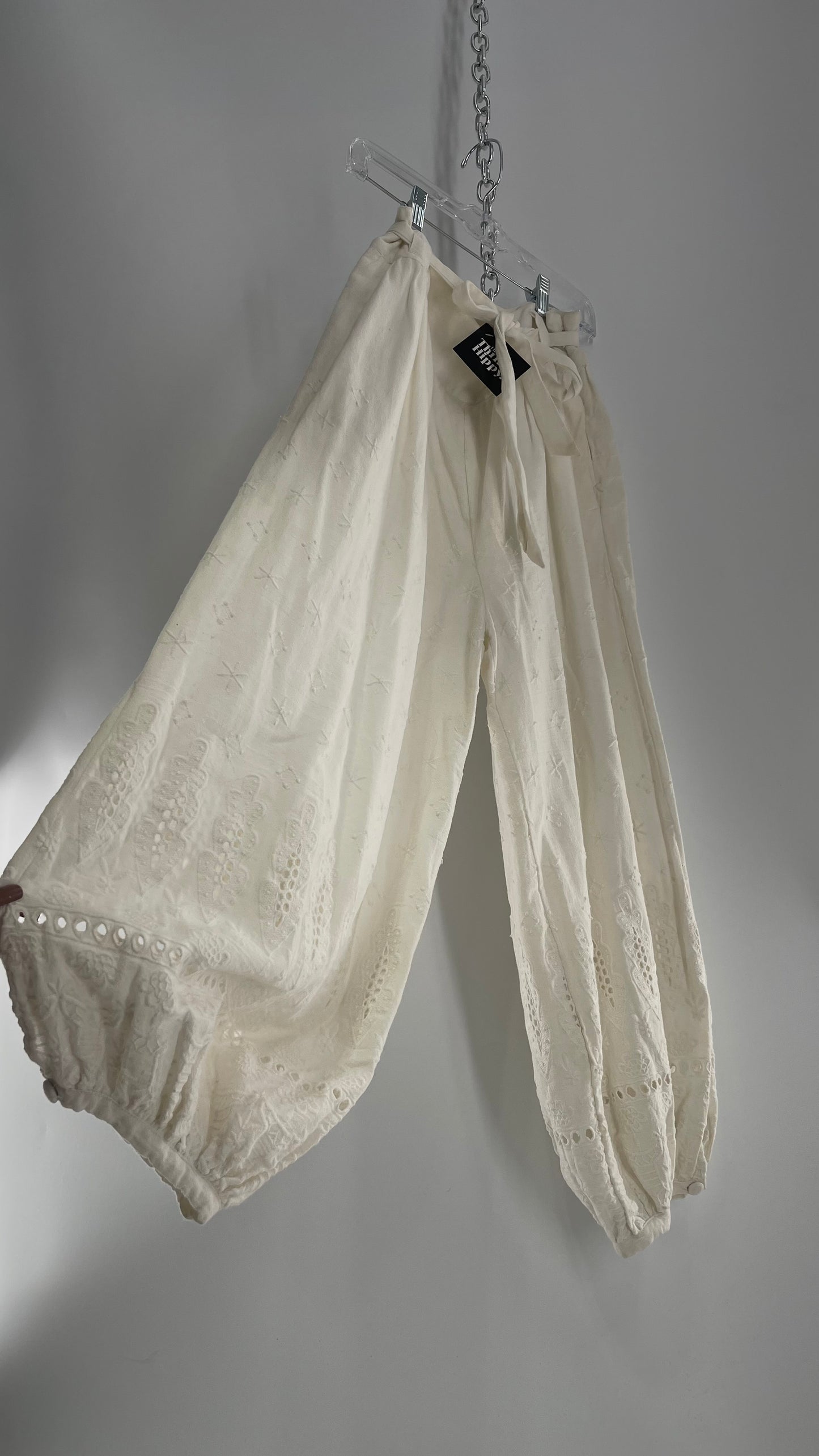 Free People Off White Eyelet Lace Cotton Gauze Embroidered Haram Pant (0)