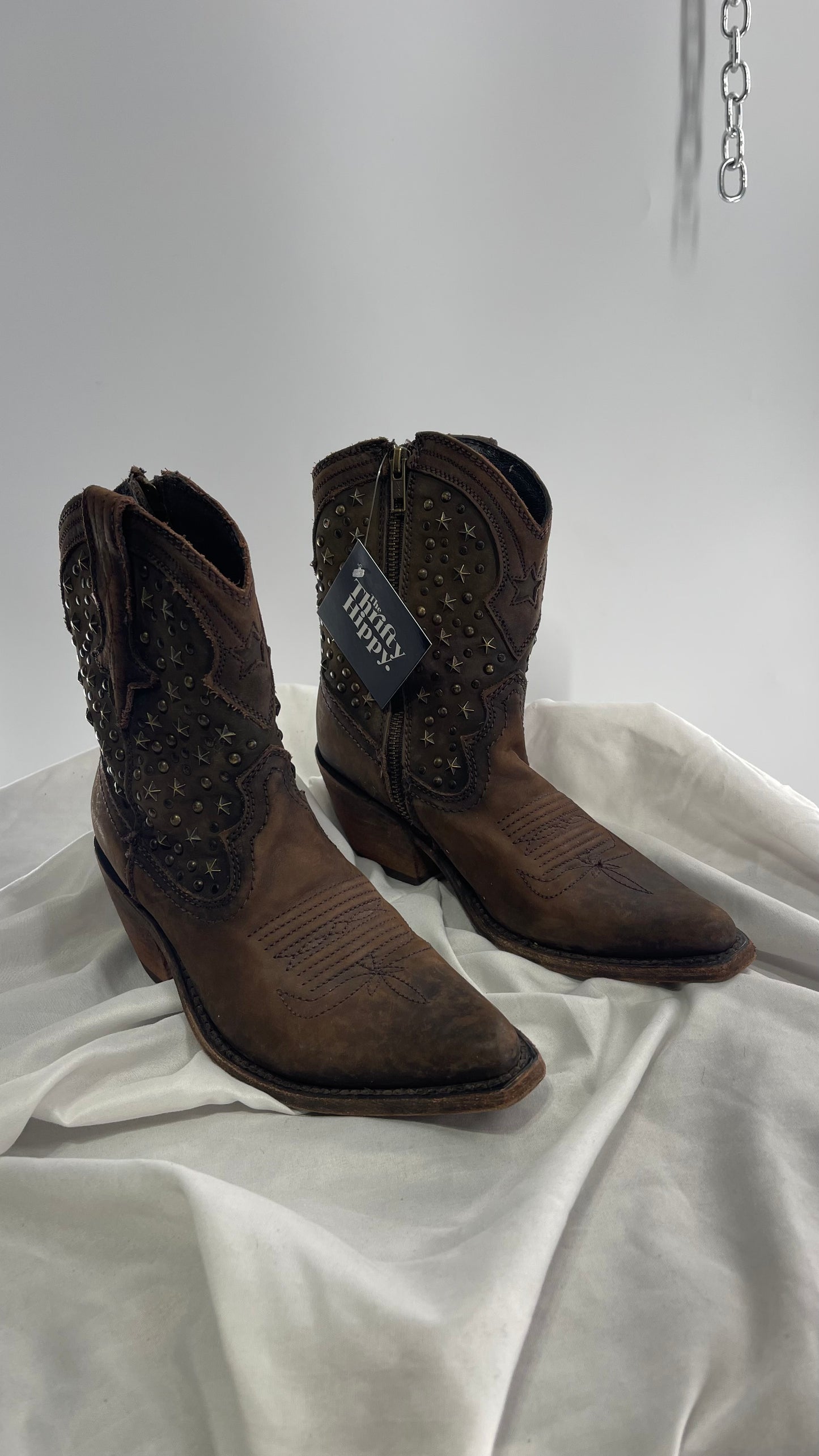 LIBERTY BLACK Handmade in Mexico Leather Cowboy Boots with Star Studs (7.5)