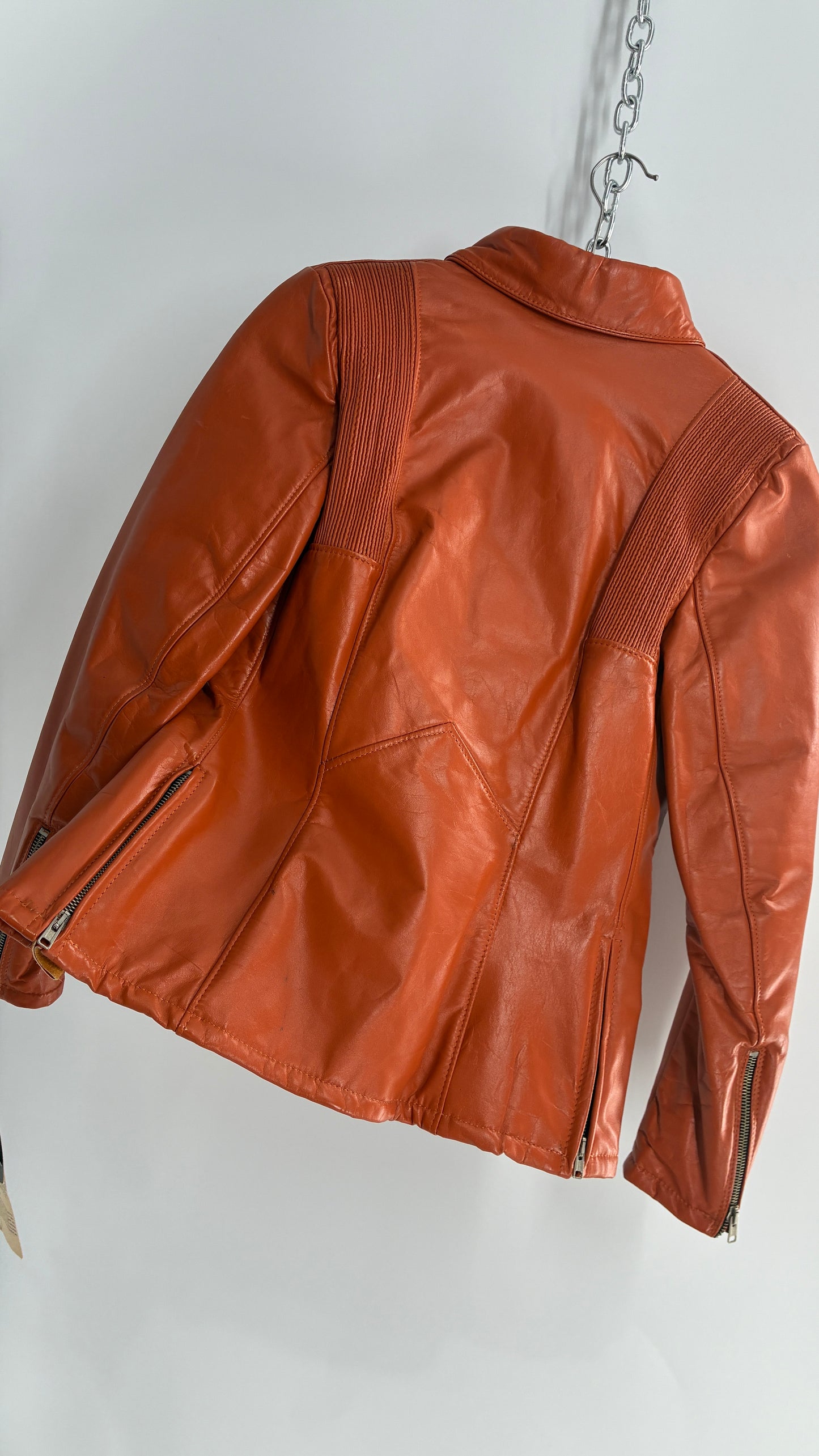 Deadstock Vintage 1970s DROSPO Orange Genuine Leather Fitted Jacket (12)