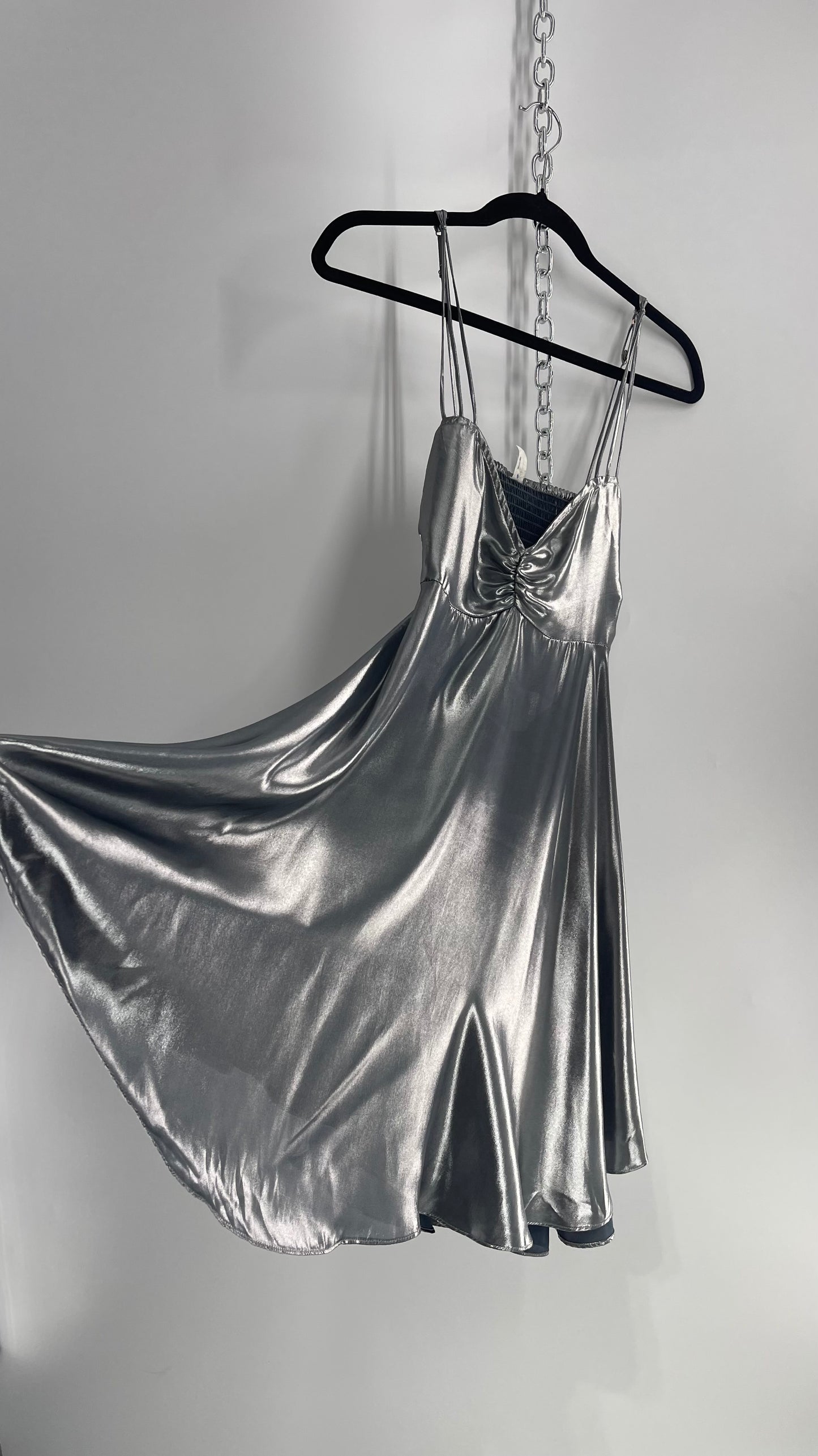 Intimately Free People Liquid Metal Silver Backless Dress (XS)