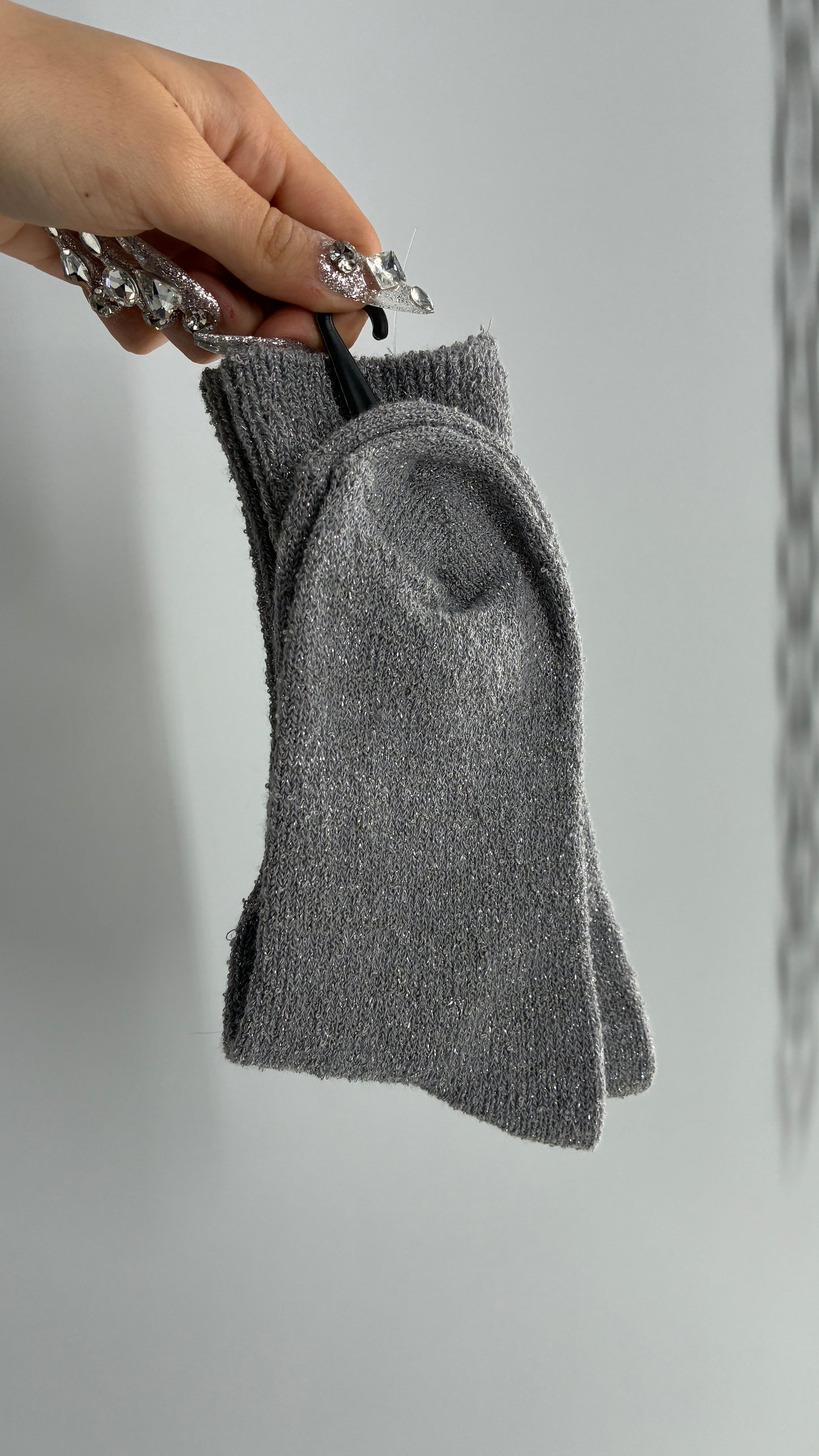 NWOT Grey Silver Tinsel Knit Socks